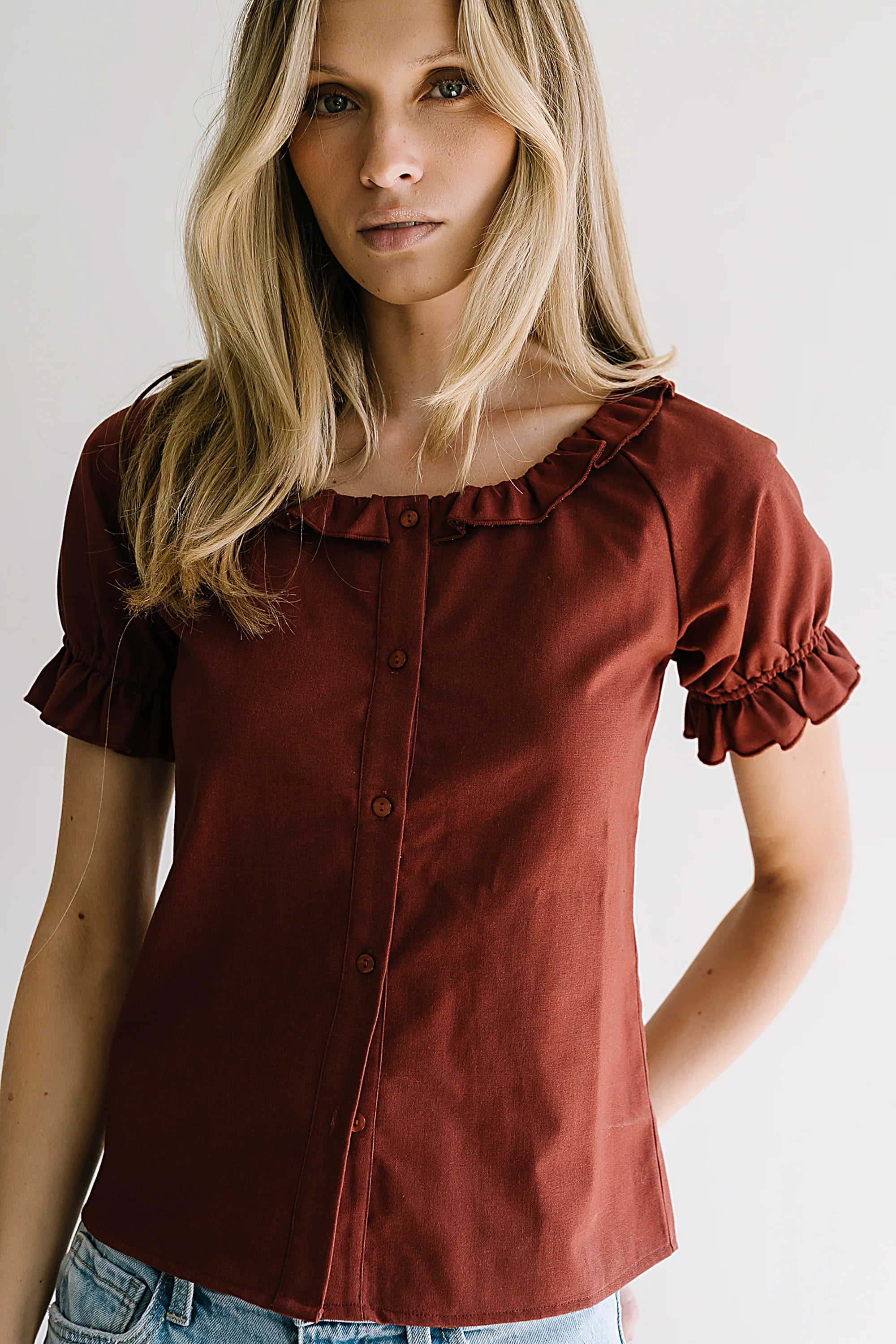 Connie Ruffle Blouse in Rust