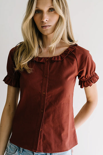 Connie Ruffle Blouse in Rust