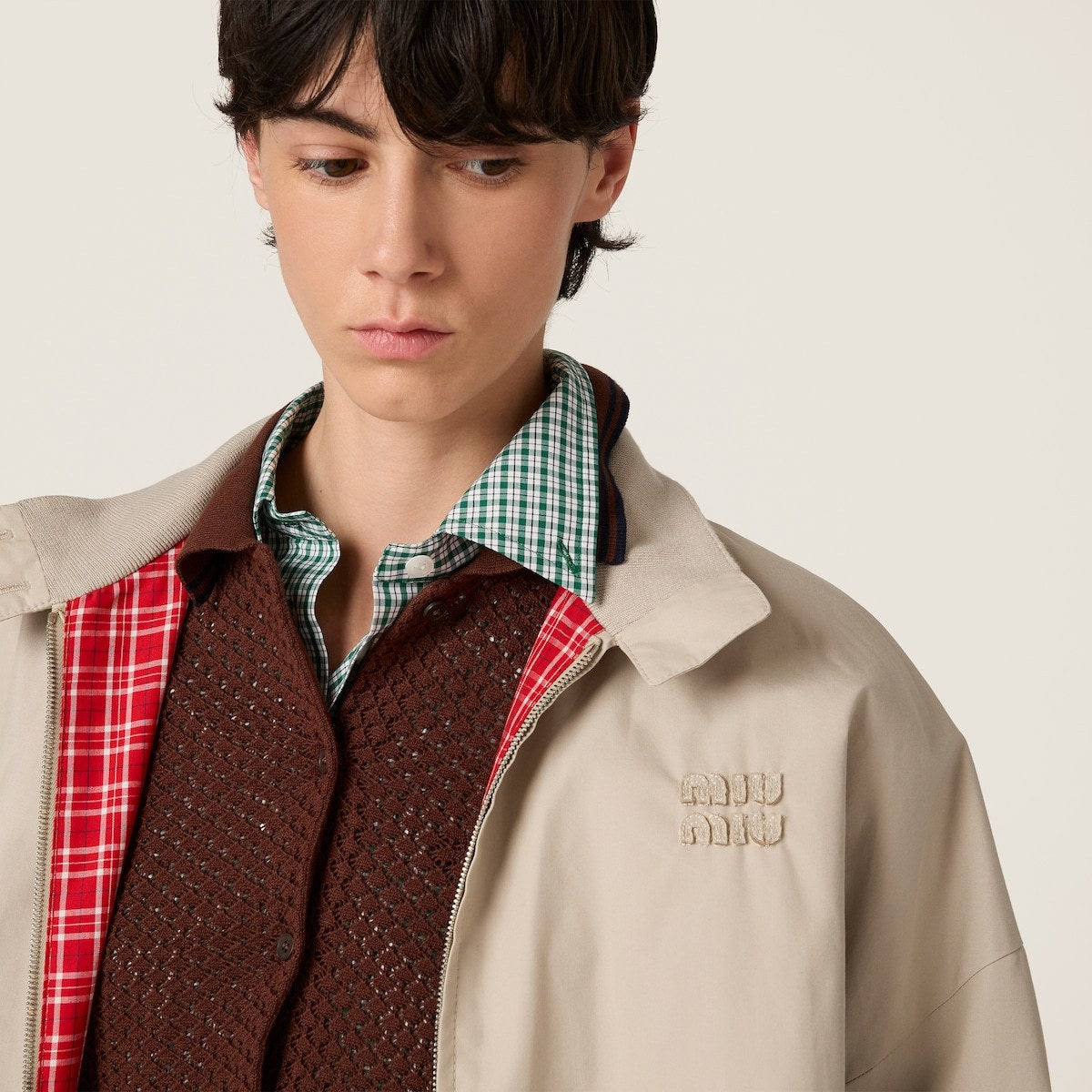 MiuMiu Women's Spring And Summer Green Plaid Shirt Logo Fashion Trend Elegant Casual Single-breasted Long-sleeved Jacket Shirt #81459
