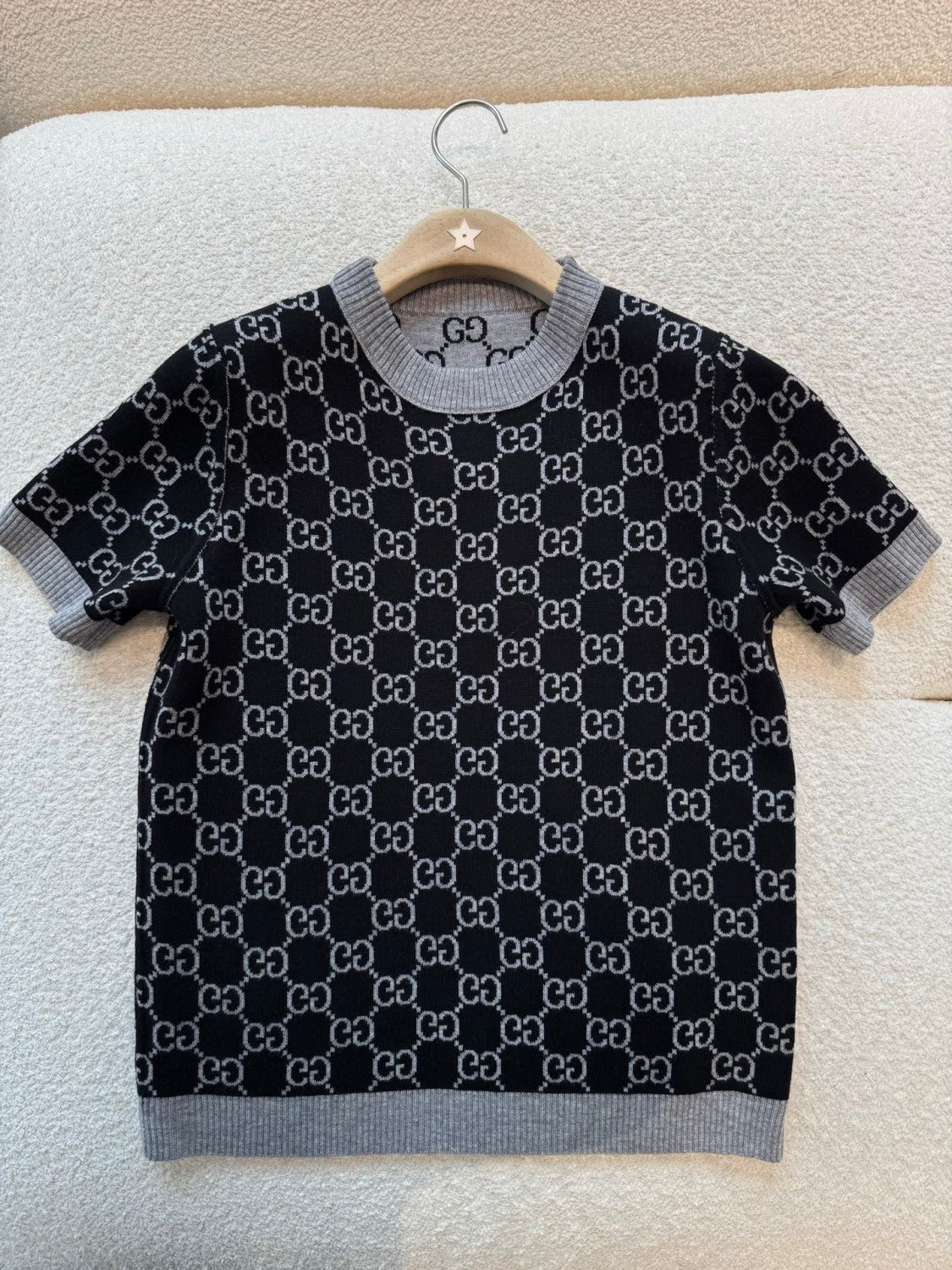 Gucci Gray And Black Reversible GG wool Jacquard Top Featuring Iconic GG Pattern #332622