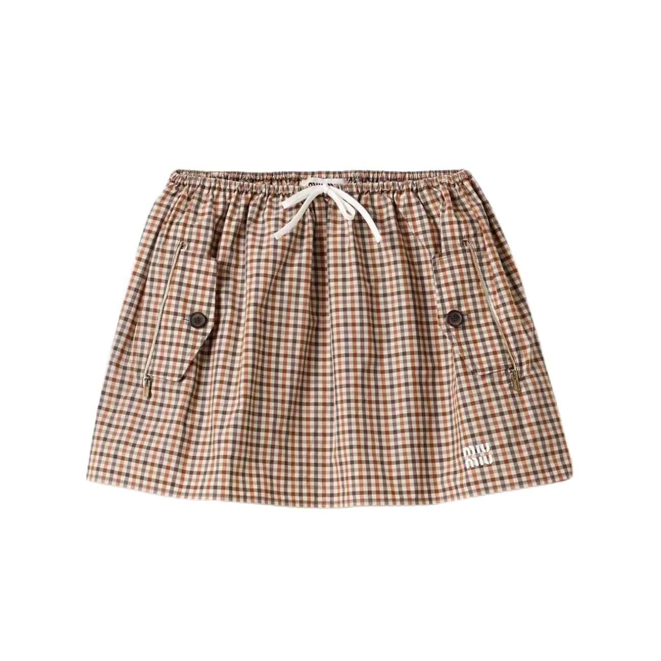 MiuMiu Women's Spring/Summer Fashion Casual Hooded Zipper Waist Elastic Checkered Jacket Waist Elastic Drawstring Checkered Casual Short Skirt Suit Set #79158
