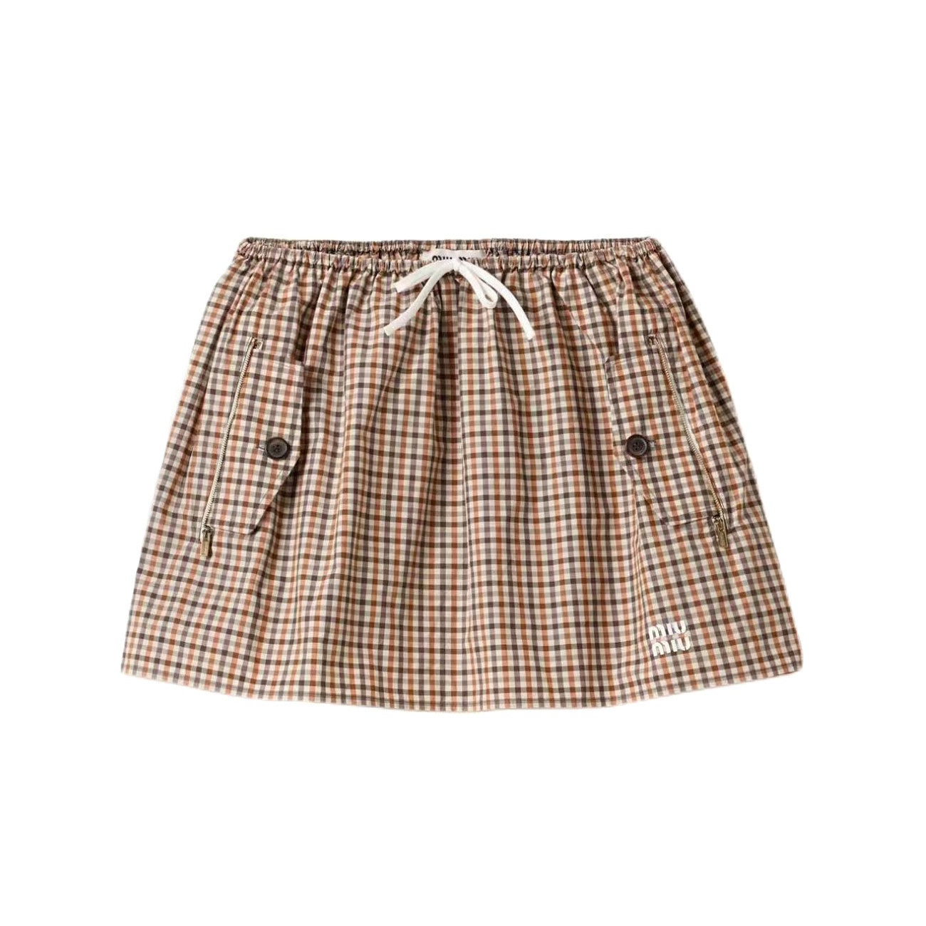 MiuMiu Women's Spring/Summer Fashion Casual Hooded Zipper Waist Elastic Checkered Jacket Waist Elastic Drawstring Checkered Casual Short Skirt Suit Set #79158