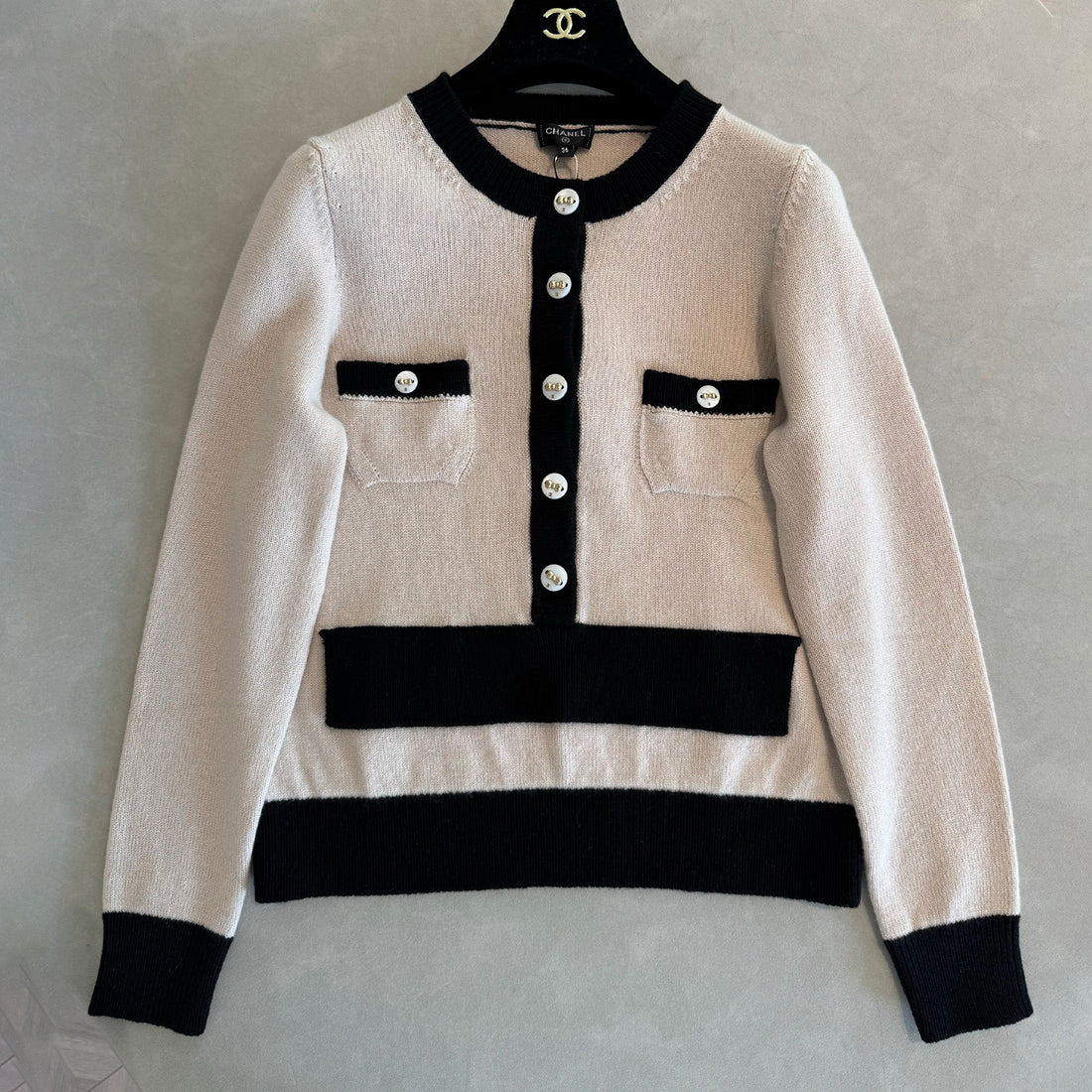 Chanel Women's Color-Blocked Round-Neck Button-Up Long-Sleeve Cashmere Cardigan Spring/Fall High-Street Skirt Suit Set Ngvp #2711
