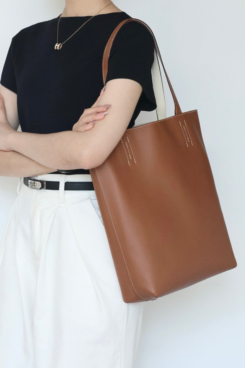 Hermes Women's Double Sensneo Calfskin Shoulder Bag Fashionable Color-Blocked Open Bag Double-Sided Tote Bag With Makeup Bag Bags Ngvp H086707CAAL #2277