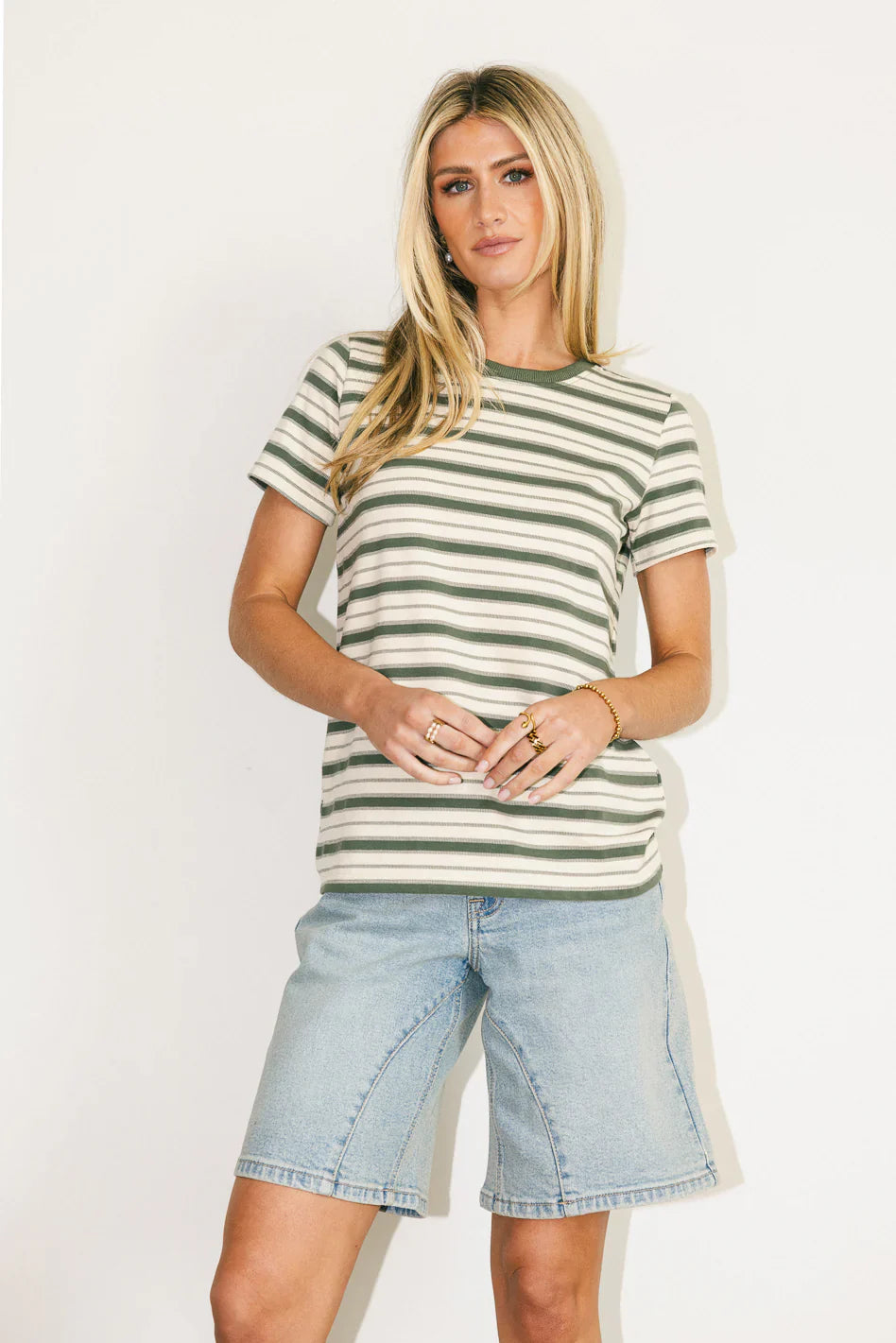 Kelly Striped Tee in Jade