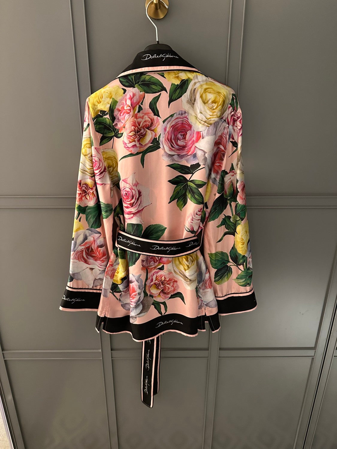 Dolce&Gabbana Women's Autumn/winter Floral Print Silk Satin Blouse  Shirt With Belted Collar Straight-leg Casual Trousers Pants Set Suit  Ngvp #2628