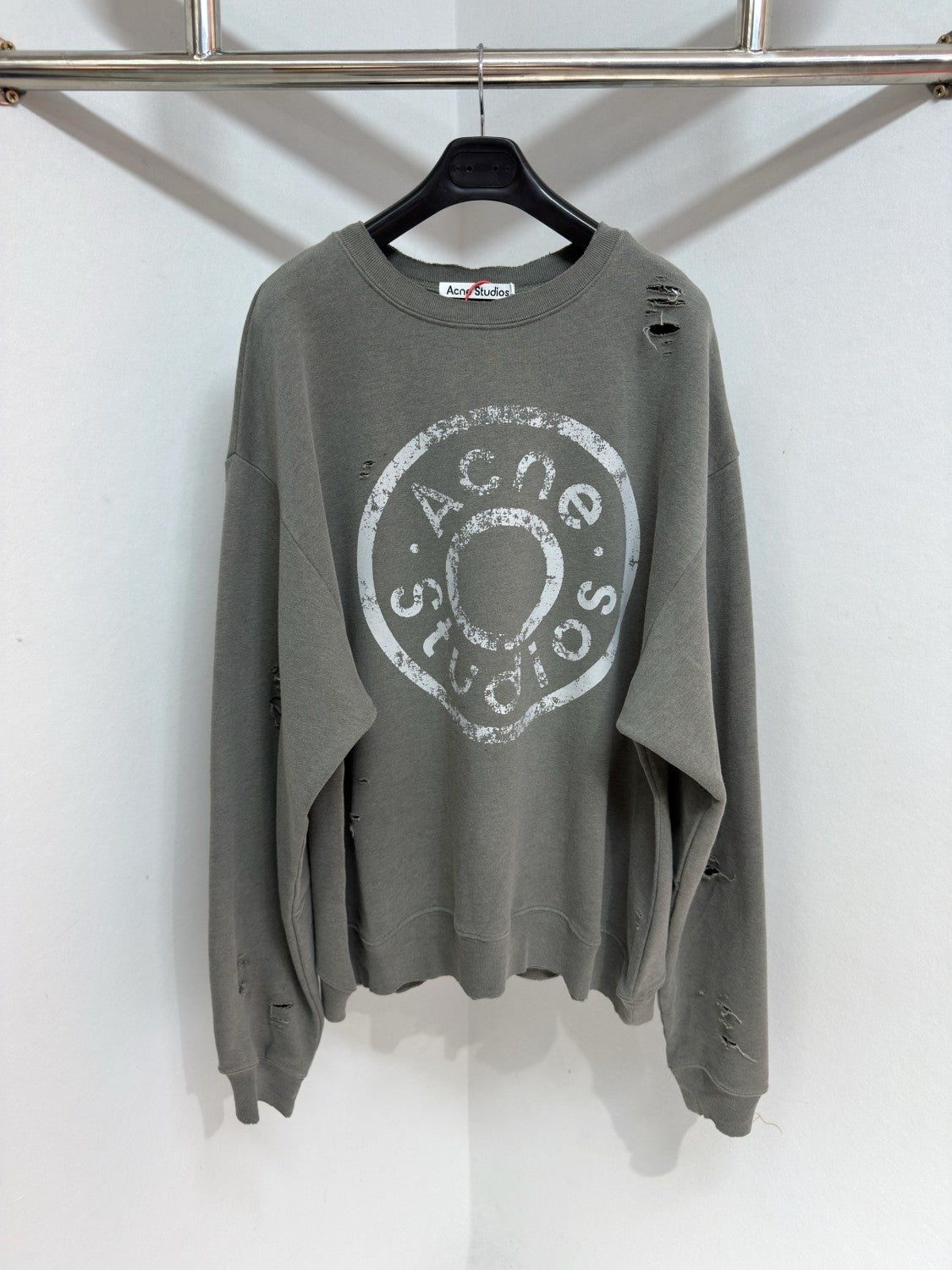 Acne Studios Men's And Women's Spring/fall Fashion Casual Crew Neck Pullover Distressed Vintage Logo Cotton Long Sleeve T-shirt #78449