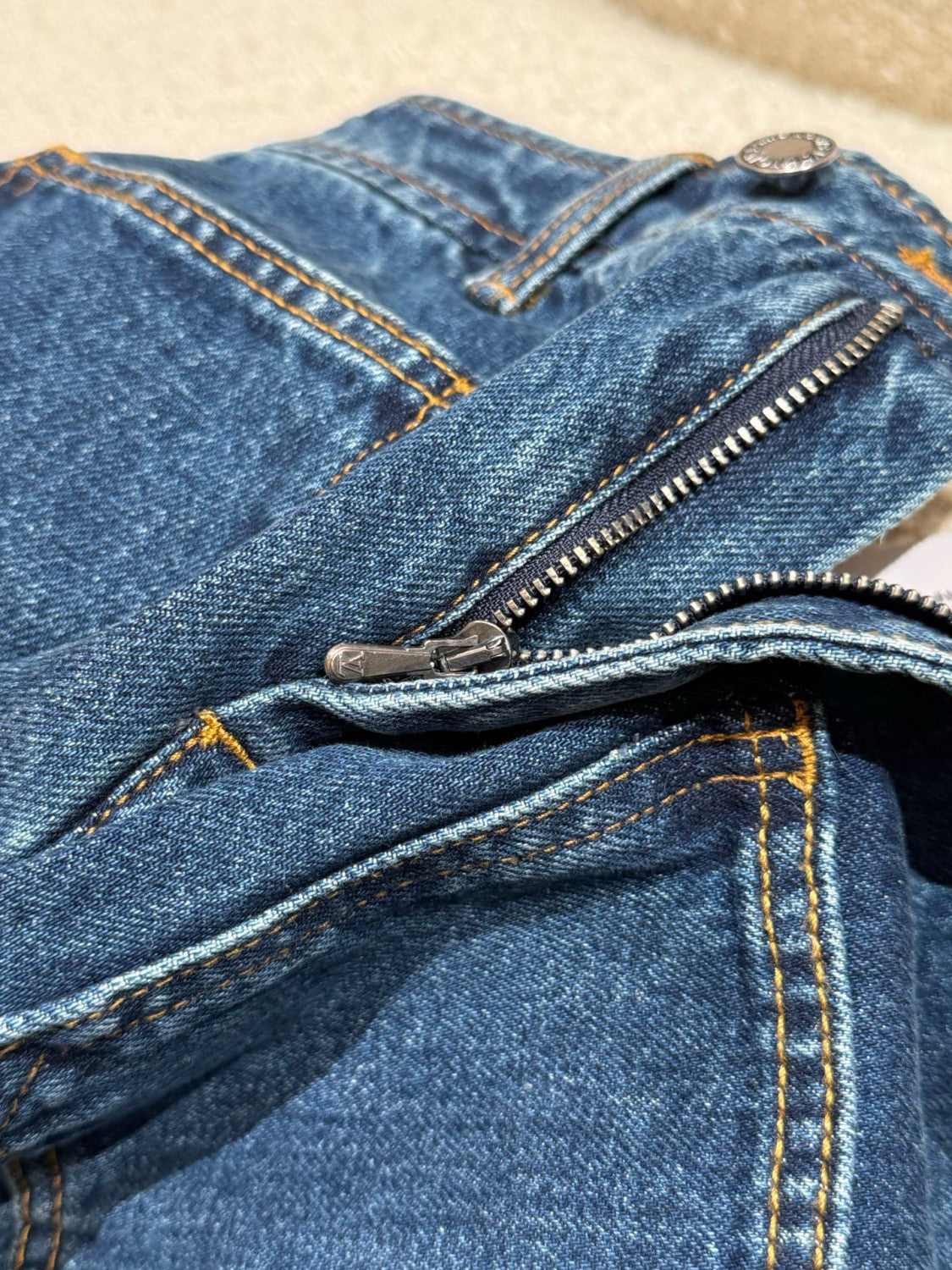 LOUIS VUITTON Monogram Accent Raw Denim Jeans #377124