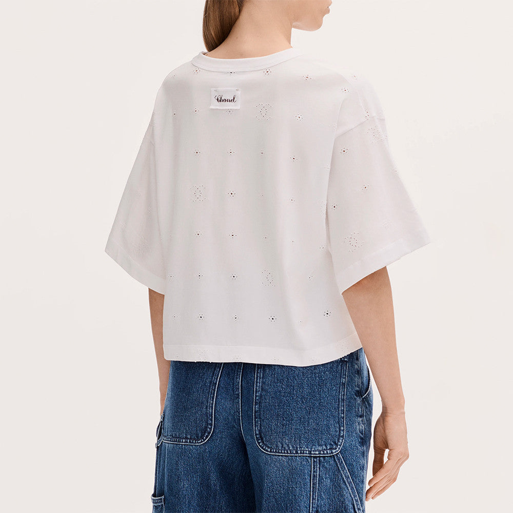 Chanel Top-Quality Version Short-sleeved Top Cotton White #377927