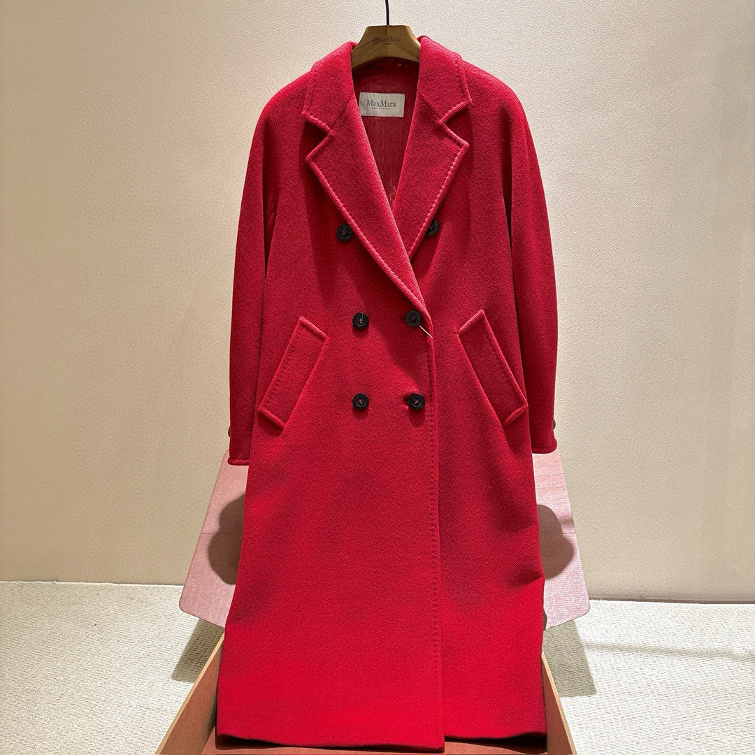 MaxMara Women's Fall/Winter Fashion Classic Solid Color V Neck Single Breasted Long Sleeve Mid Length Coat Jacket #79426