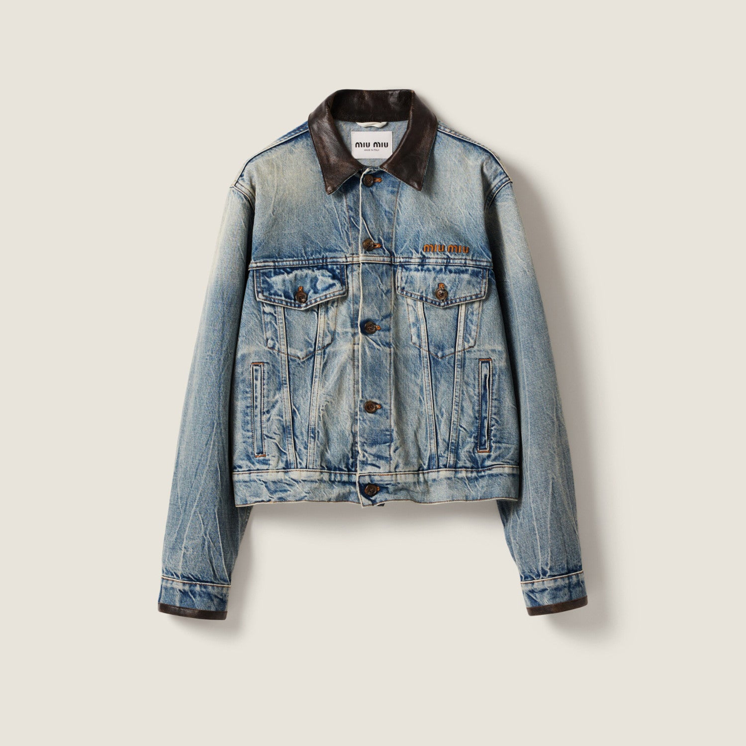 MiuMiu Women's Spring/Fall Fashion Casual Lapel Single Breasted Patchwork Leather Denim Jacket Stylish Relaxed Fit Denim Pants Suit Set #79385