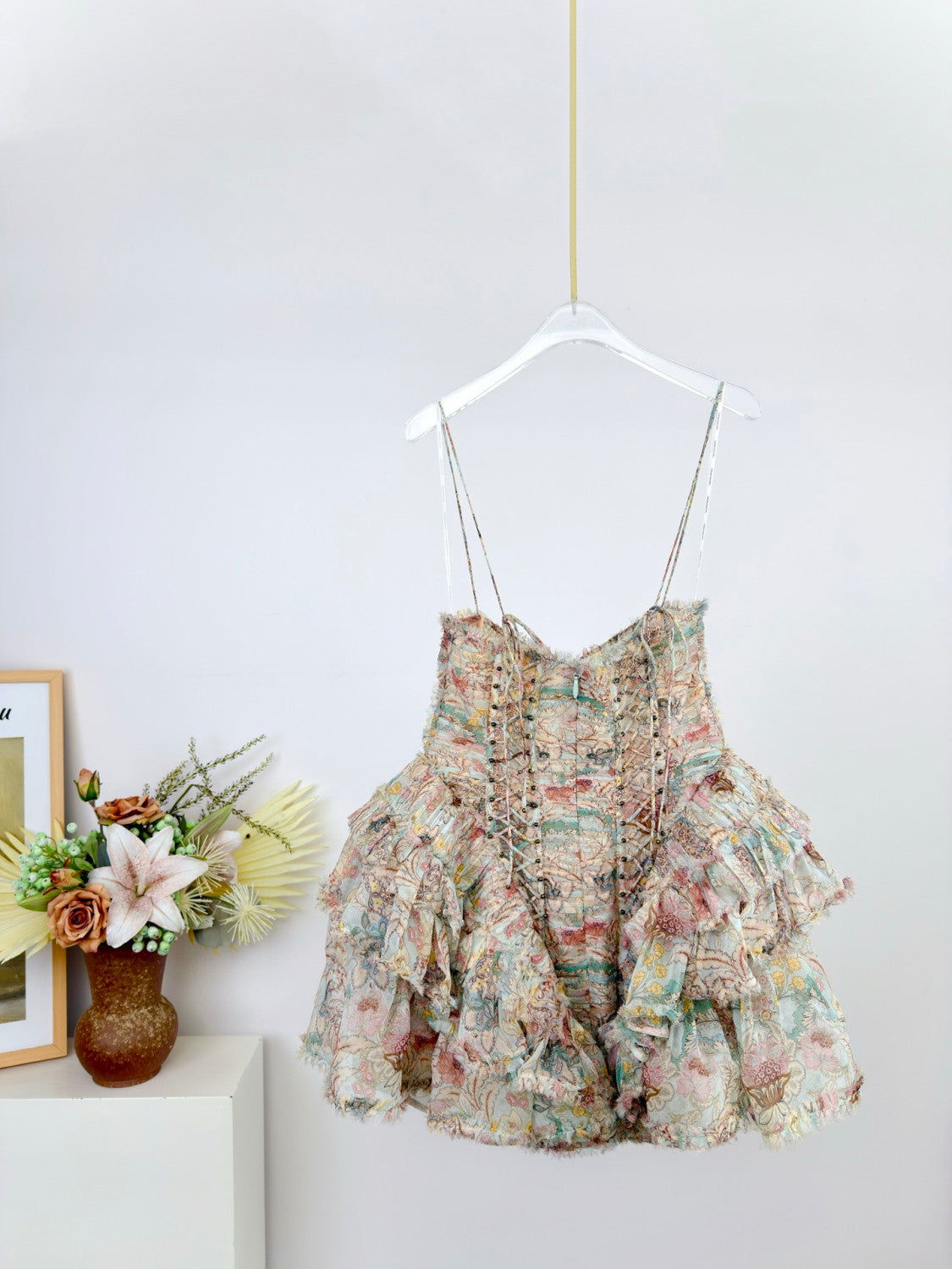 Zimmermann Rebellion Frayed Mini Dress Mint Floral #336019
