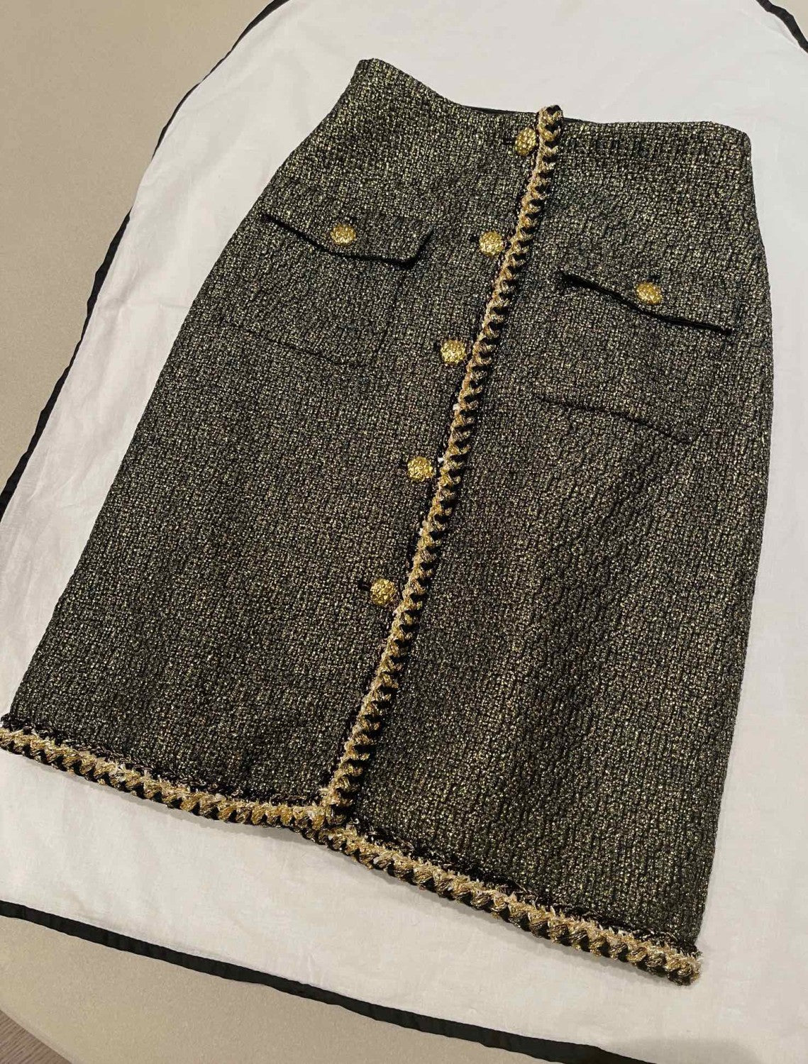 Chanel Jacket Skitr Tweed Gold Black #336118