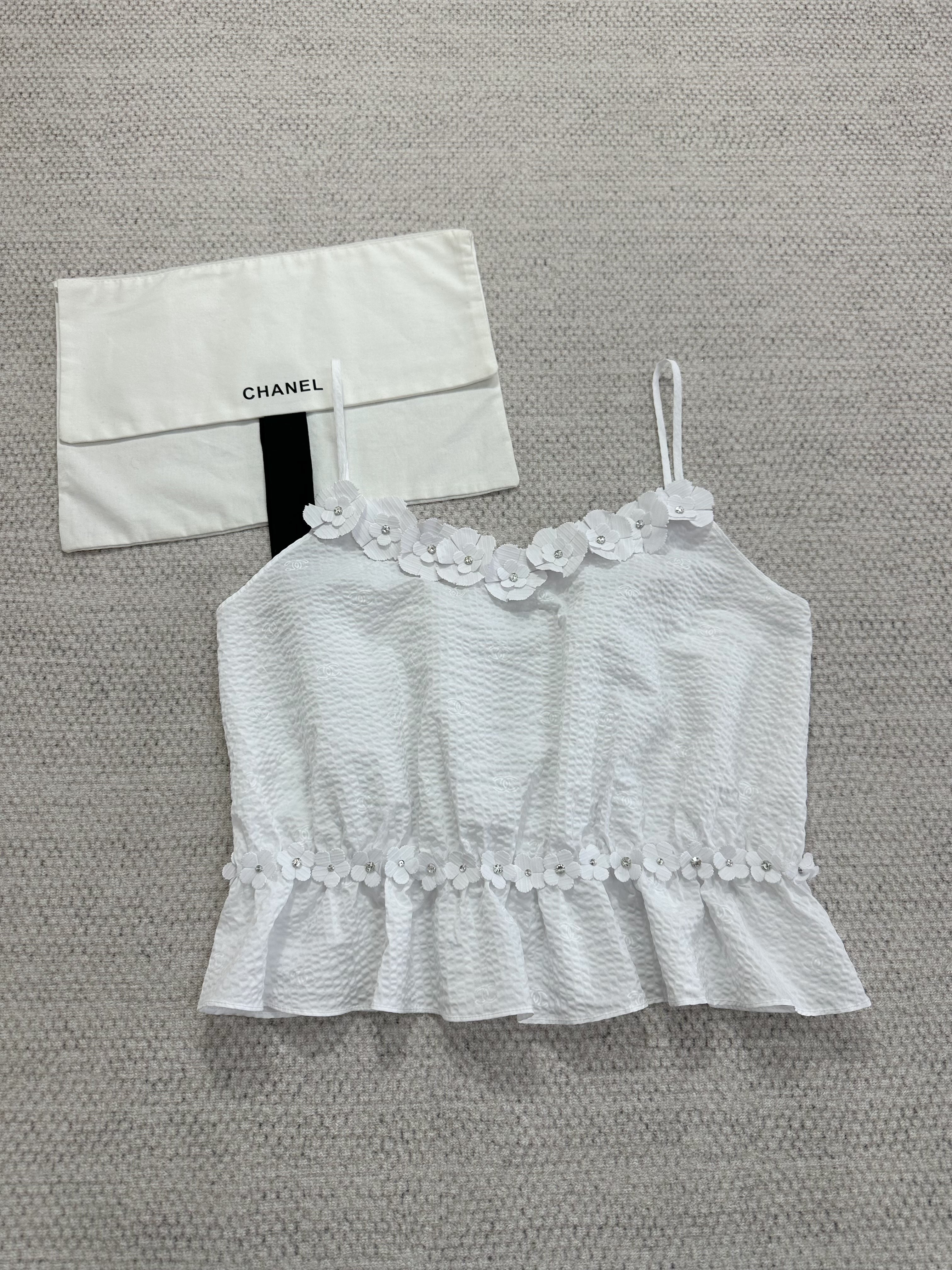 Chanel Top Embroidered Cotton White #375690