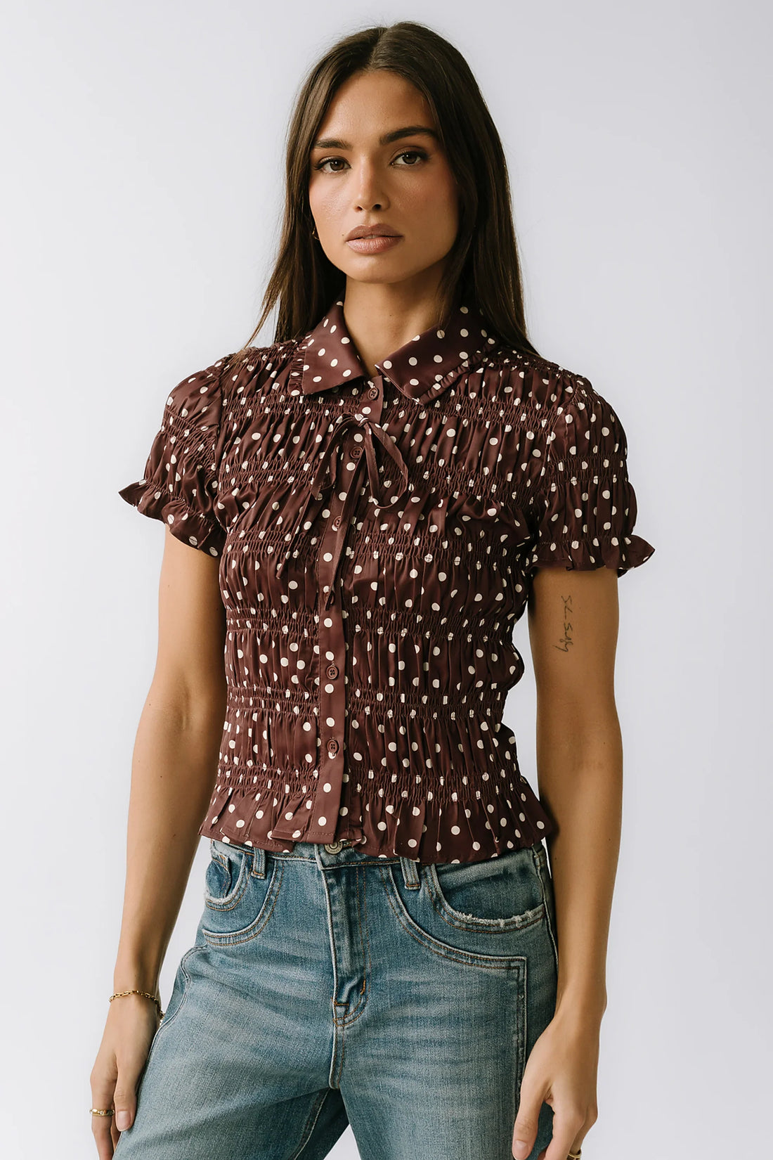 Kreyton Polka Dot Blouse in Dark Brown