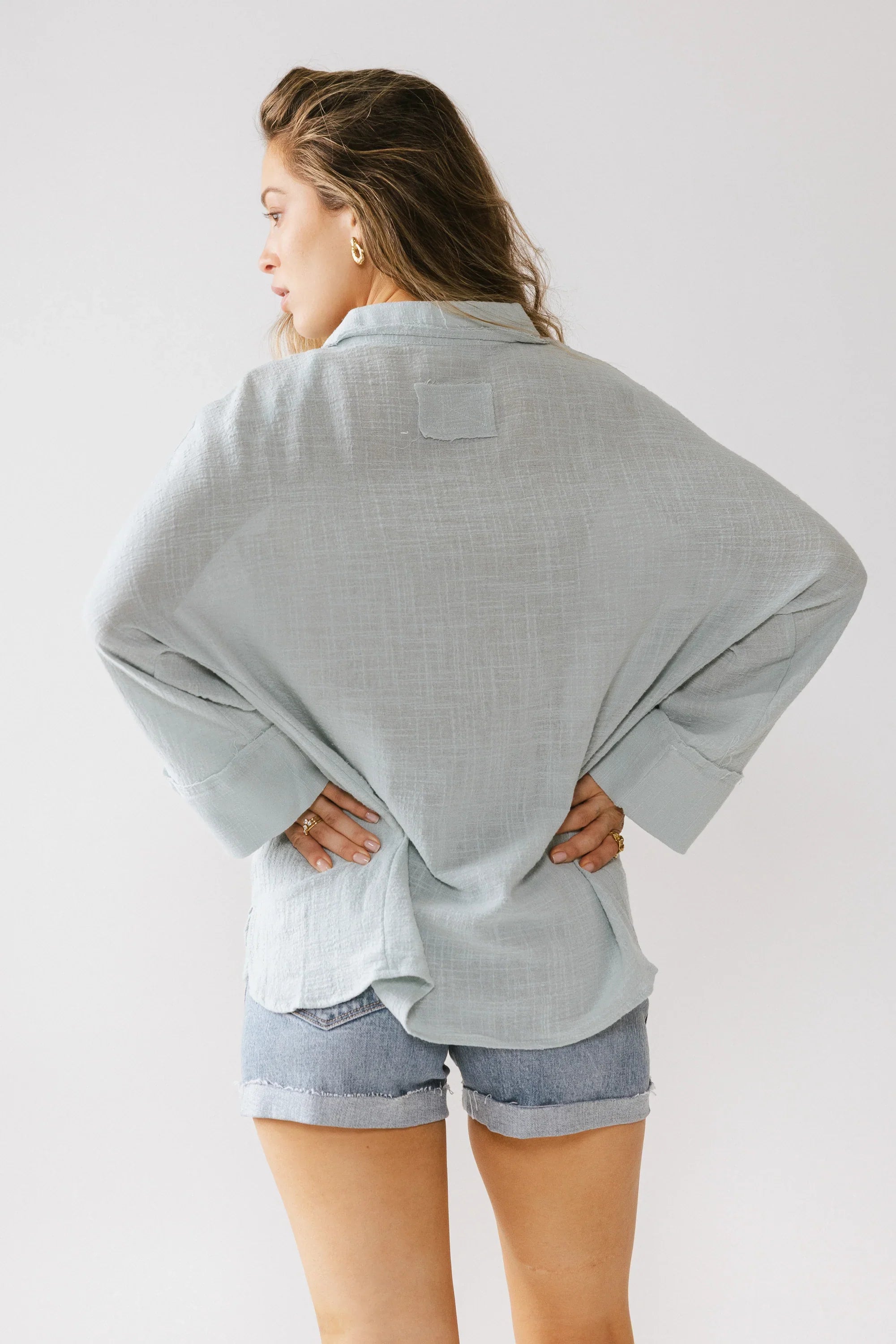 Lucie Linen Button Up in Blue