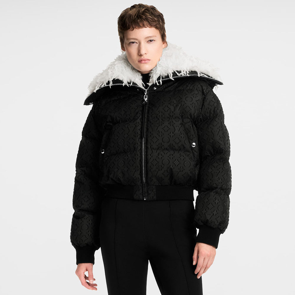 Louis Vuitton 25FW Monogram Dark Pattern Feather Collar Ski Jacket Loose Down Jacket