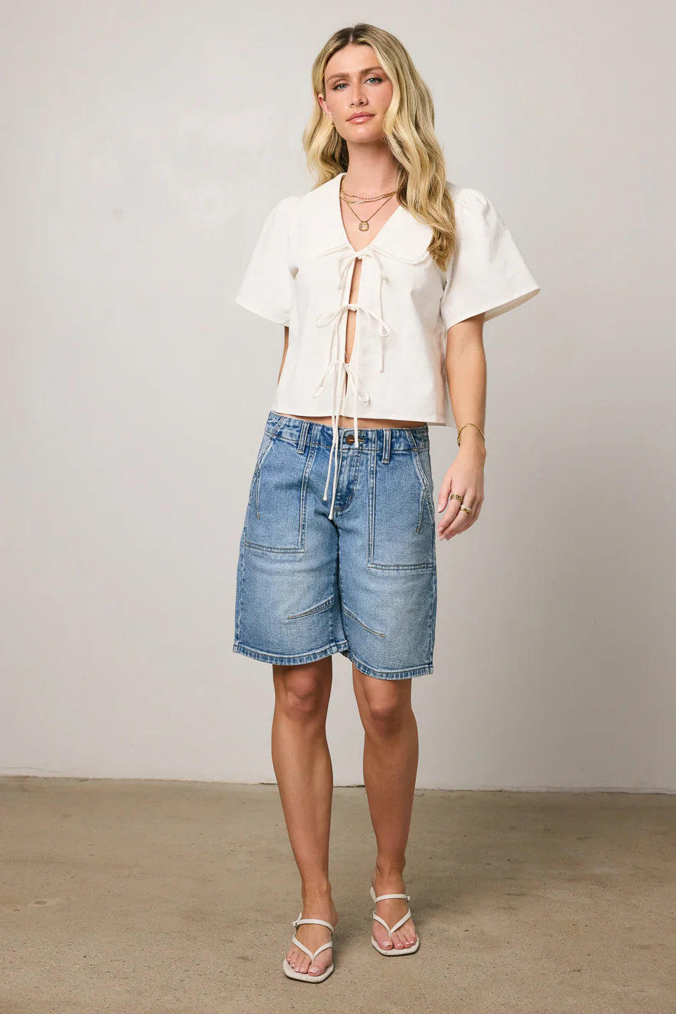 Ethan Tie Front Blouse in White