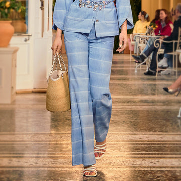 Chanel Jeans Layered Patchwork Denim Light Blue and White #336016