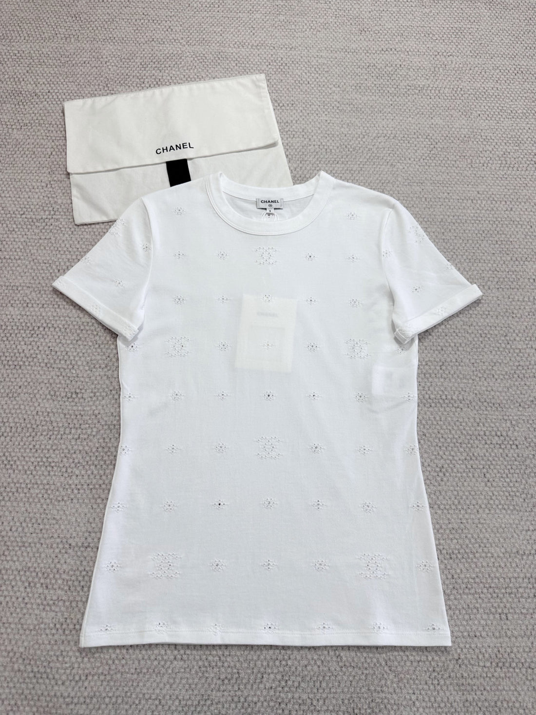 Chanel Top-Quality Version Short-sleeved Top Cotton White #377927