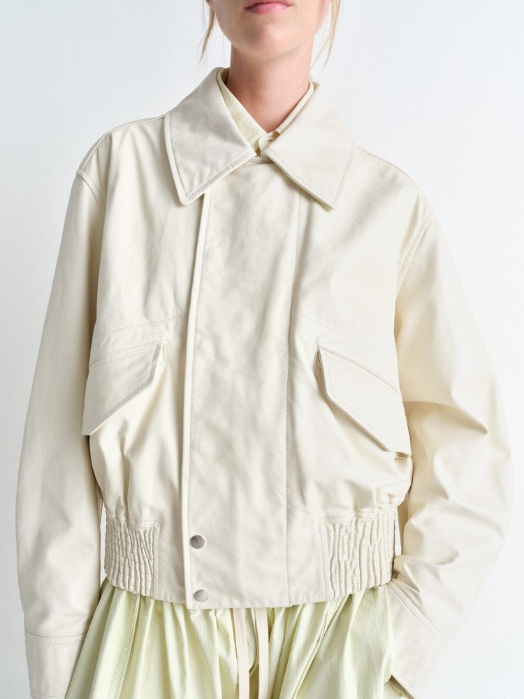 Lemaire Women's Men's Autumn And Winter Cream White Loose Pilot Leather Jacket Solid Color Fashion Trend Casual Lapel Long Sleeve Zipper Jacket Ngvp #2453
