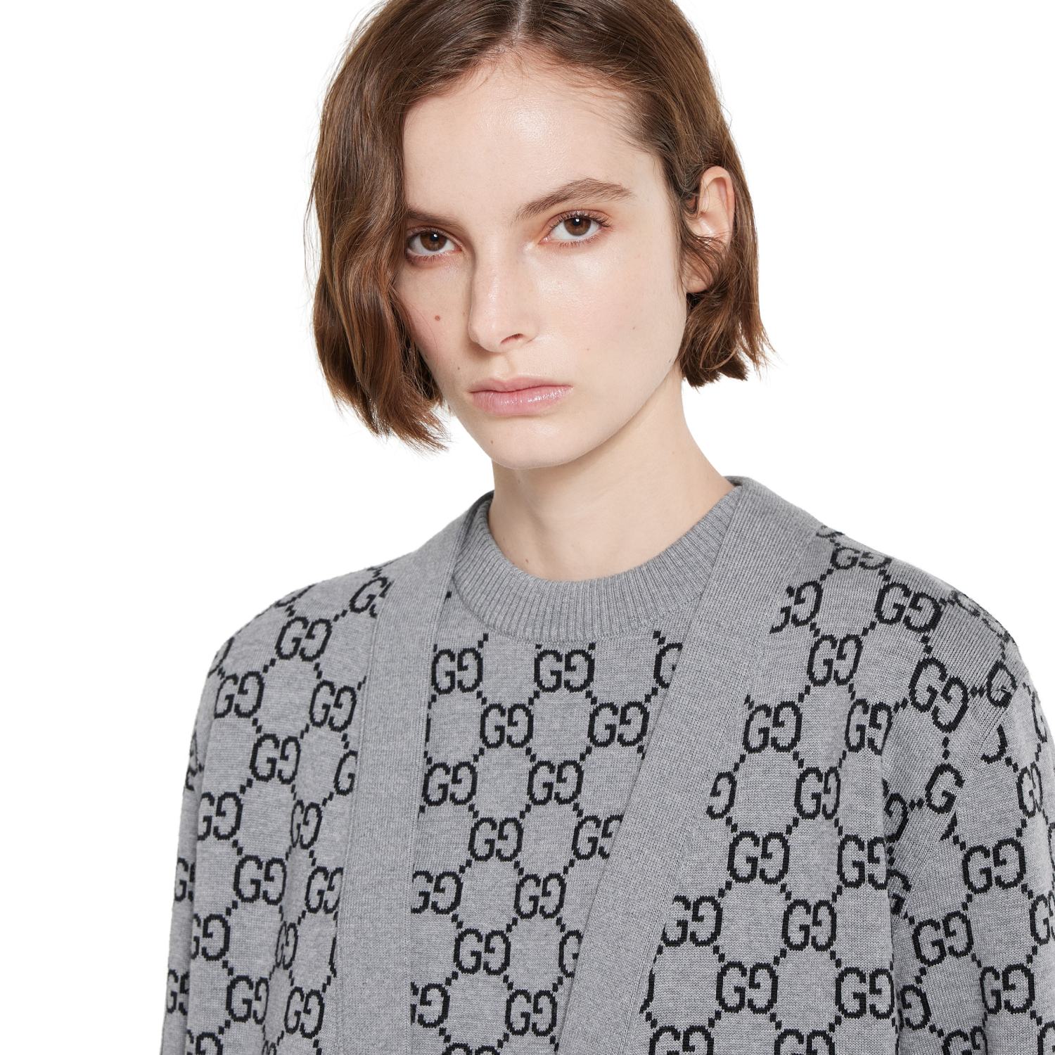 GUCCI Reversible GG Wool Jacquard Top Grey Black #334215