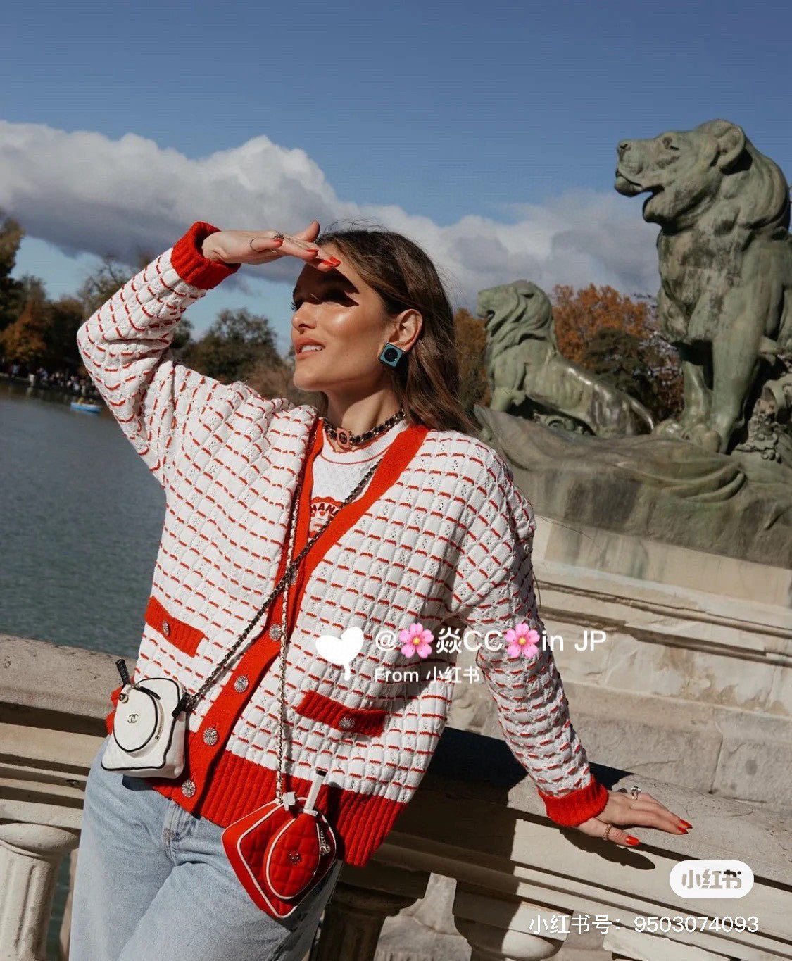 Chanel Women's Fall And Winter Red Striped V-neck Single-breasted Knitted Cardigan Elegant And Exquisite Fashion Casual Knitted Cardigan Jacket Ngvp #2646