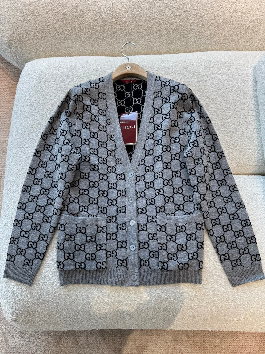 Gucci Men's and Women's Autumn/Winter Fashion Casual Double-Faced GG Jacquard Fine Wool Knit Cardigan #79486