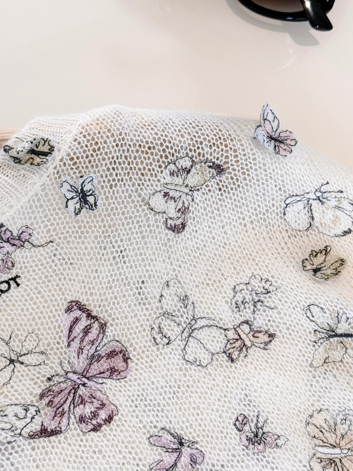 DIOR Embroidered Sweater White Alpaca Cashmere and Silk Knit with Multicolor Butterflies Iris Motif #335853