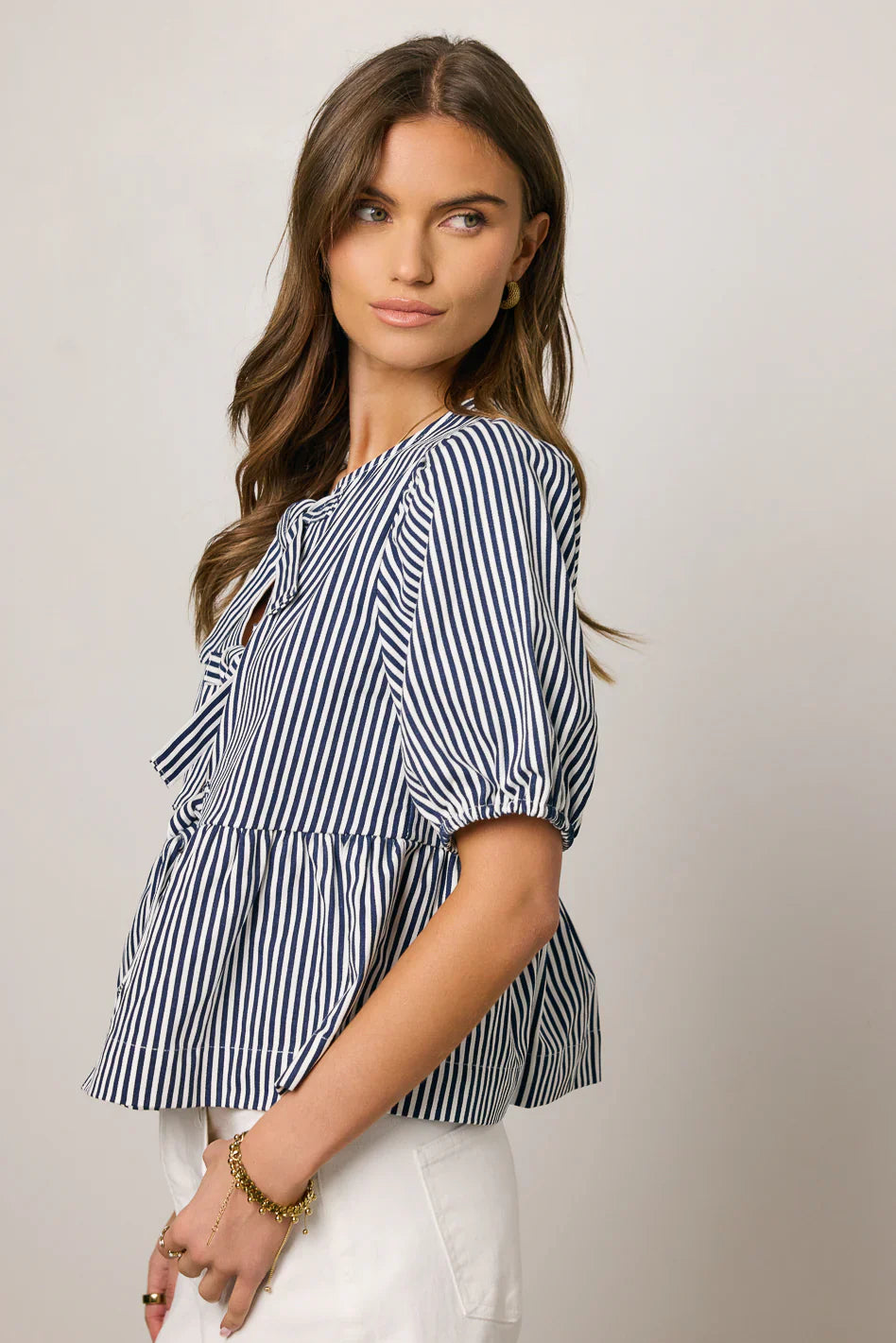 Milandra Striped Peplum Top