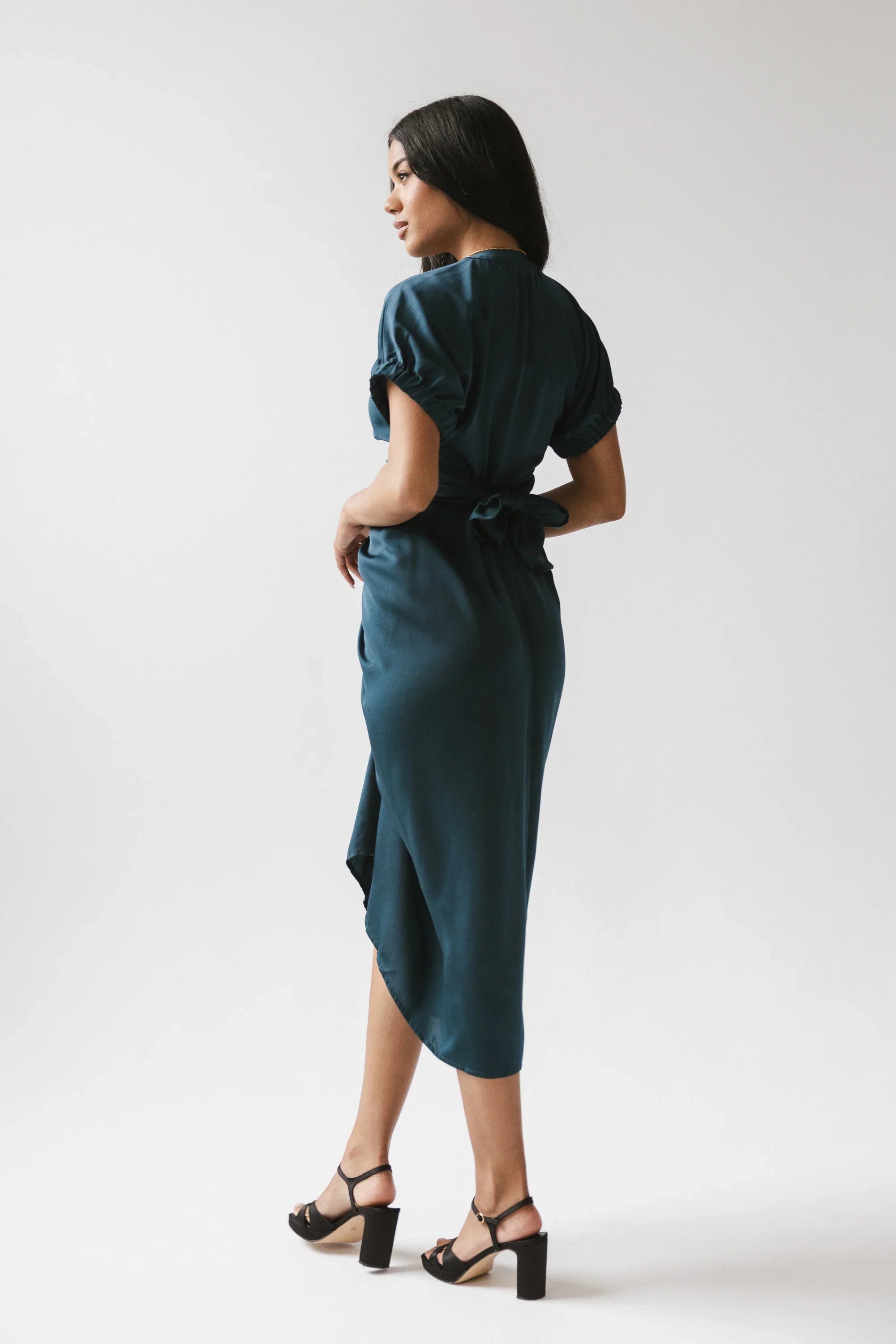 Opie Satin Midi Dress in Teal