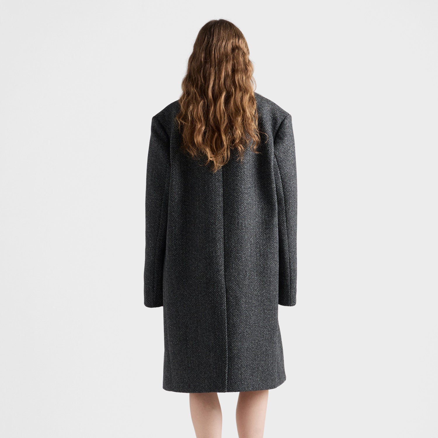 Prada Women's Fall/Winter Fashion Classic V Neck Single Breasted Herringbone Wool Coat Jacket #78862