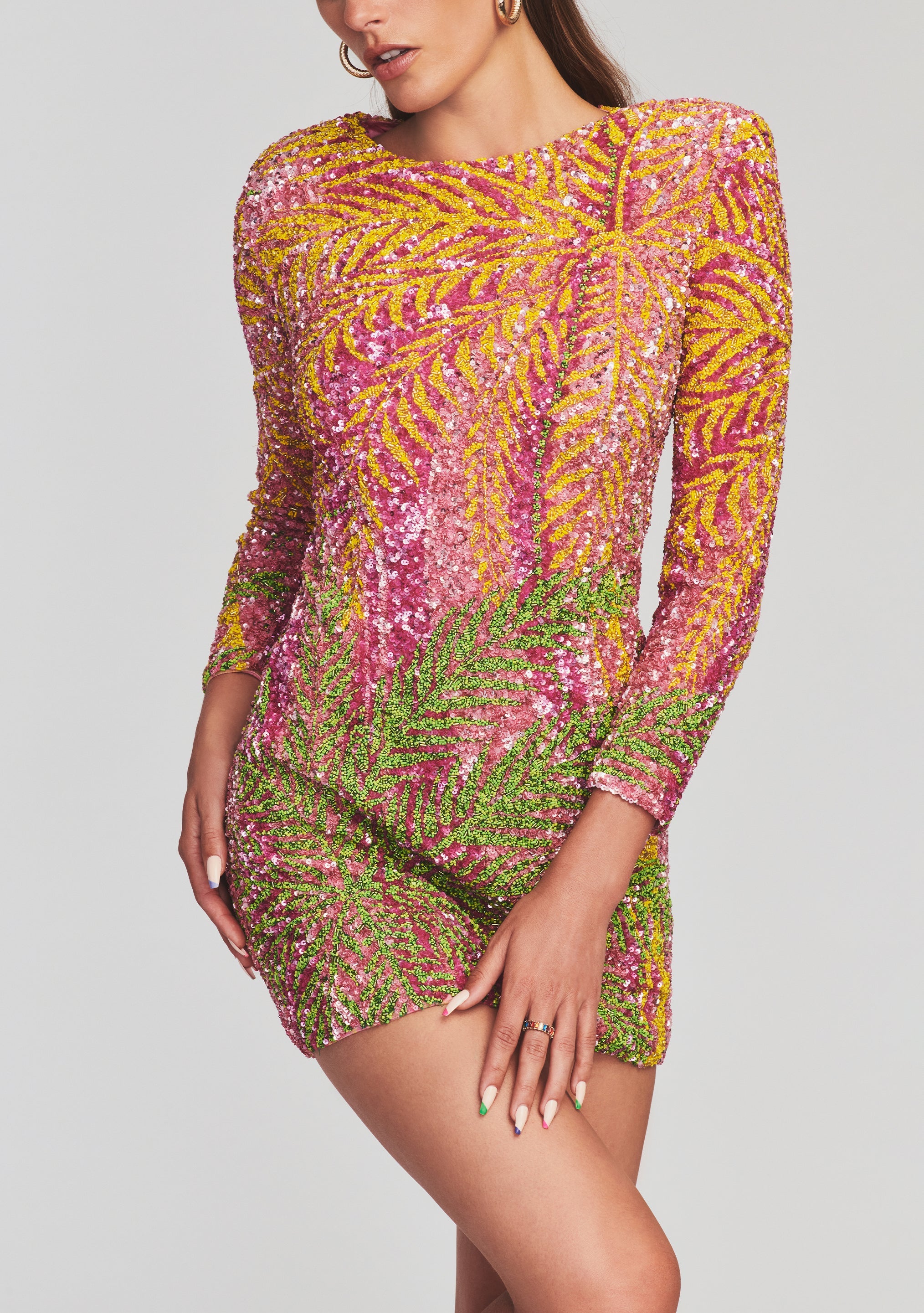 Nikki Sequin Palm Dress