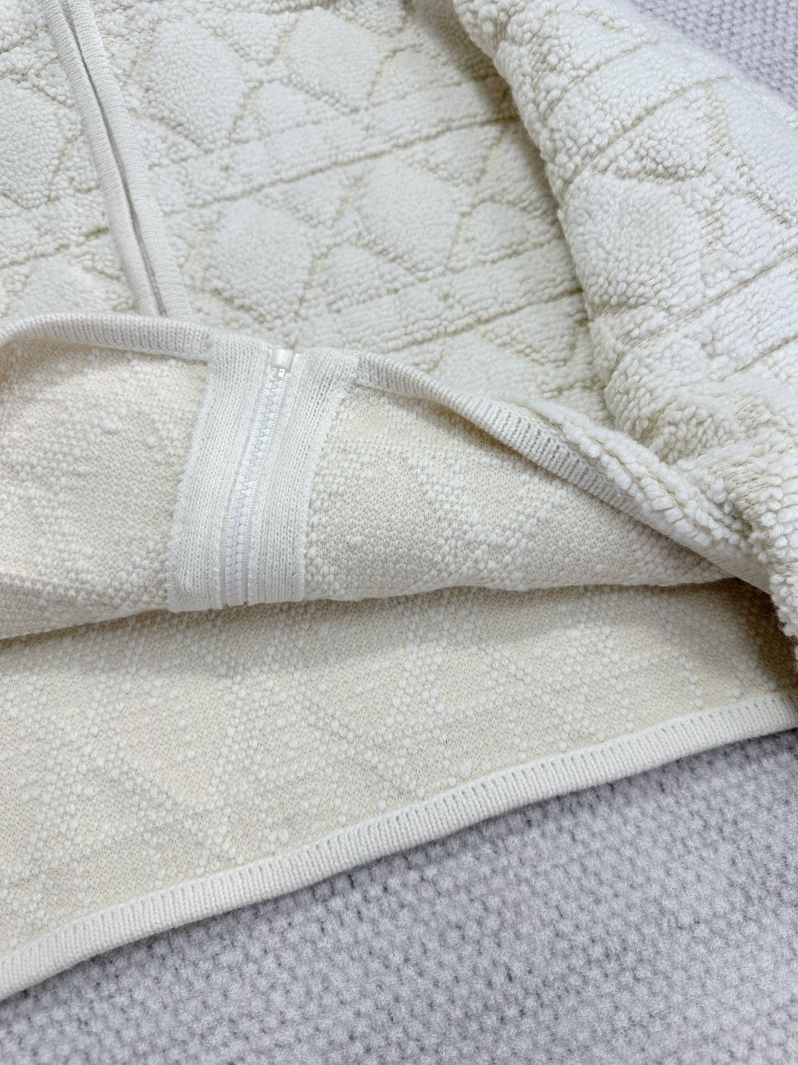 DiorZip Hooded Cardigan White Sheep Wool Blend Textured Knit Cannage #332748
