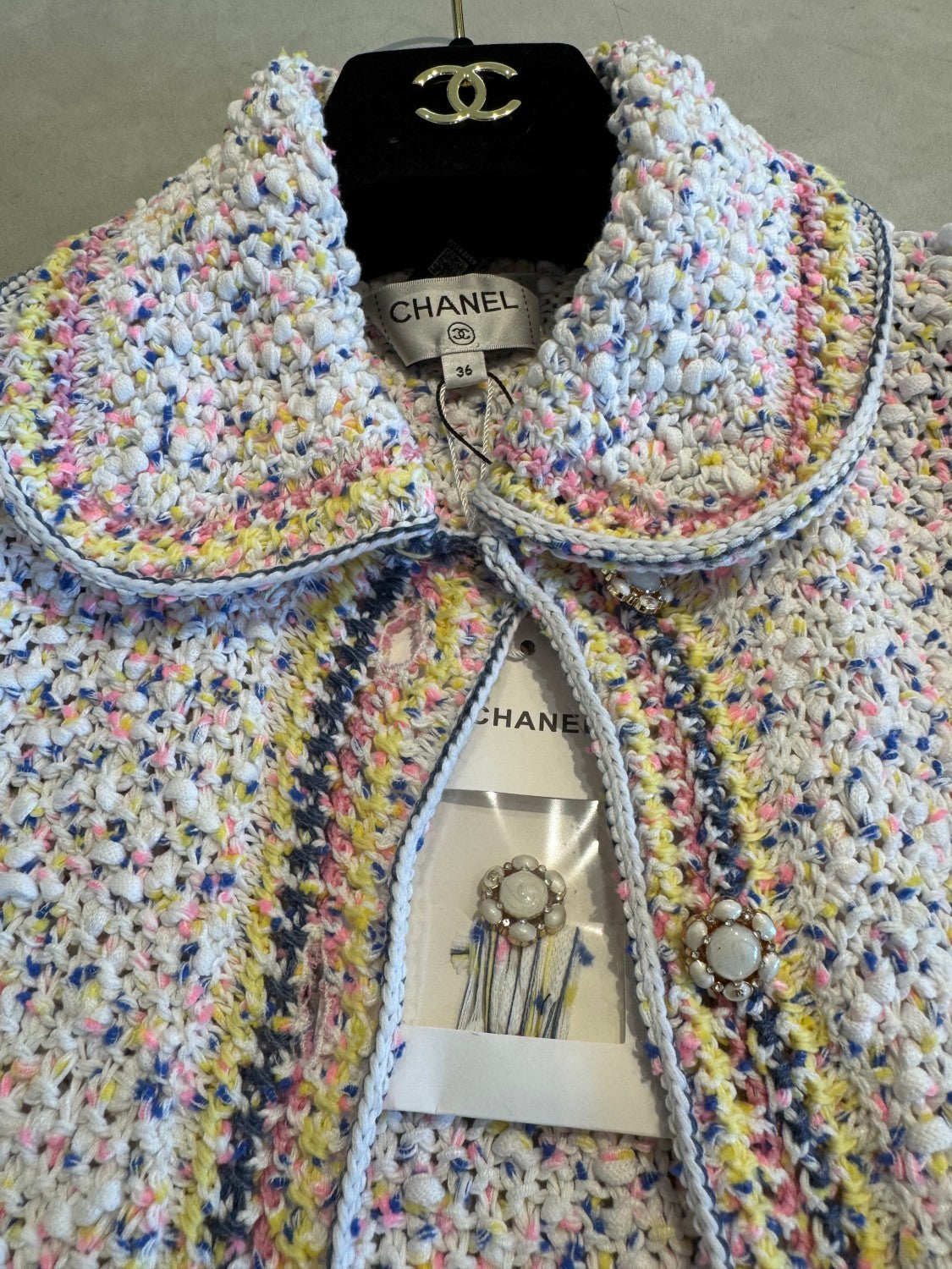 Chanel Women's Waist-Defining Single-Breasted Colorful Knit Cotton Long-Sleeve Cardigan Jacket Ngvp #2374