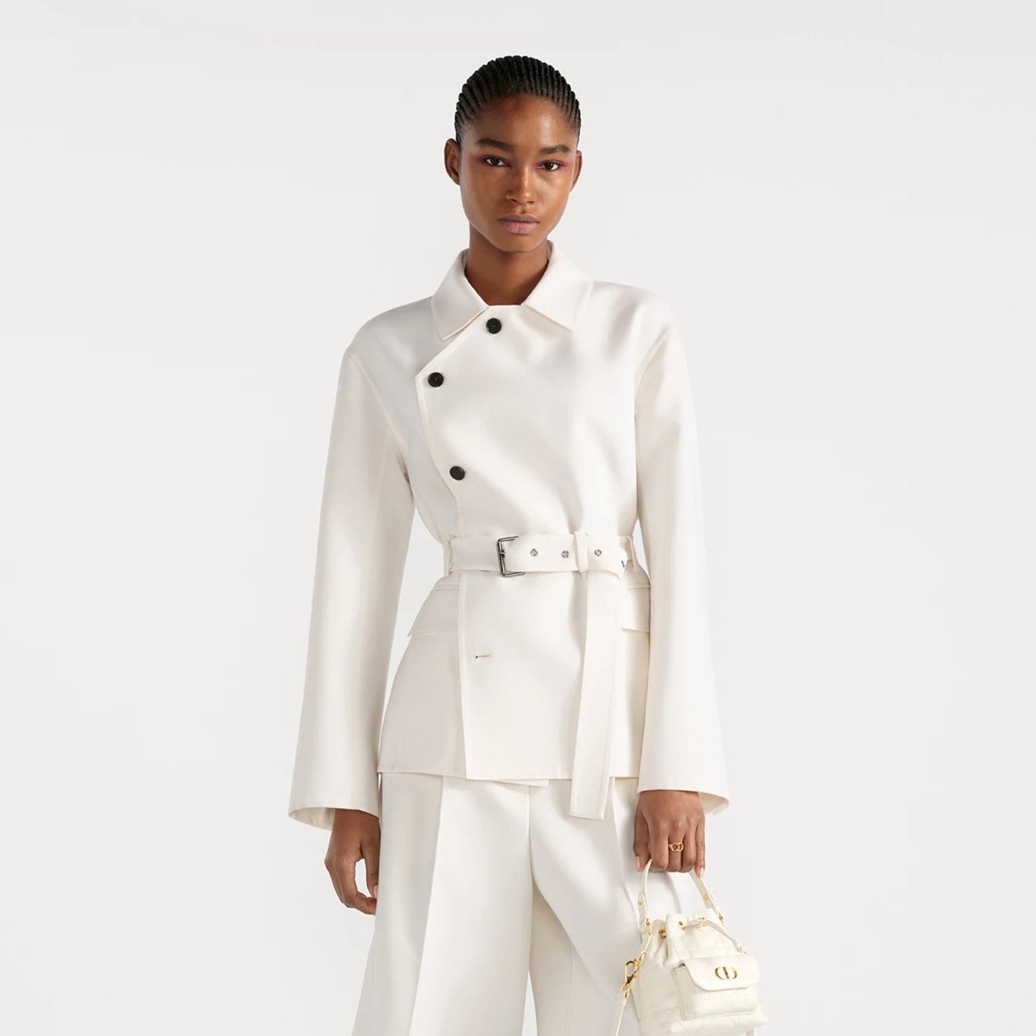 Dior Women's Spring/Autumn Silk-Blend Solid Color Belted Lapel Single-Breasted Slim-Fit Long-Sleeved Blazer Jacket Ngvp #2271