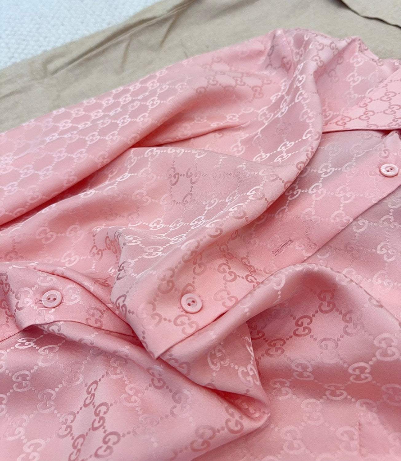 Gucci GG Silk Jacquard Shirt Pink #333632