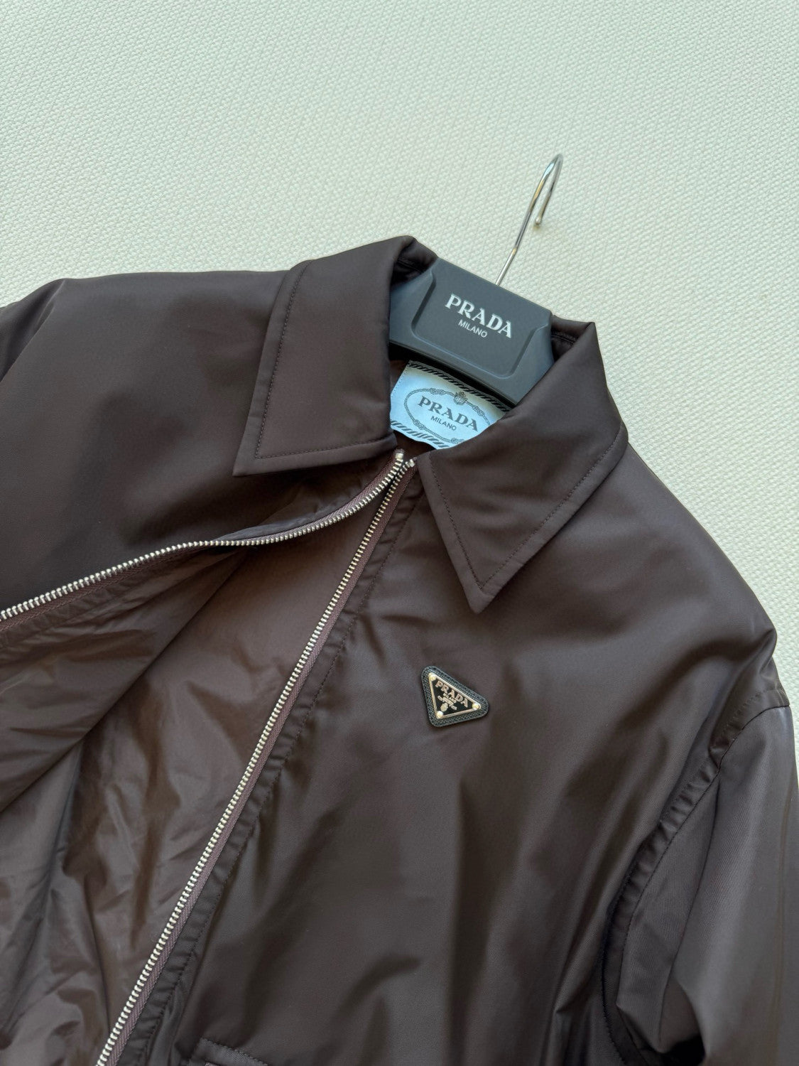 Prada Men's And Women's Spring/Fall Fashion Casual Solid Color Zipper Pocket Collared Long Sleeve Jacket #78485
