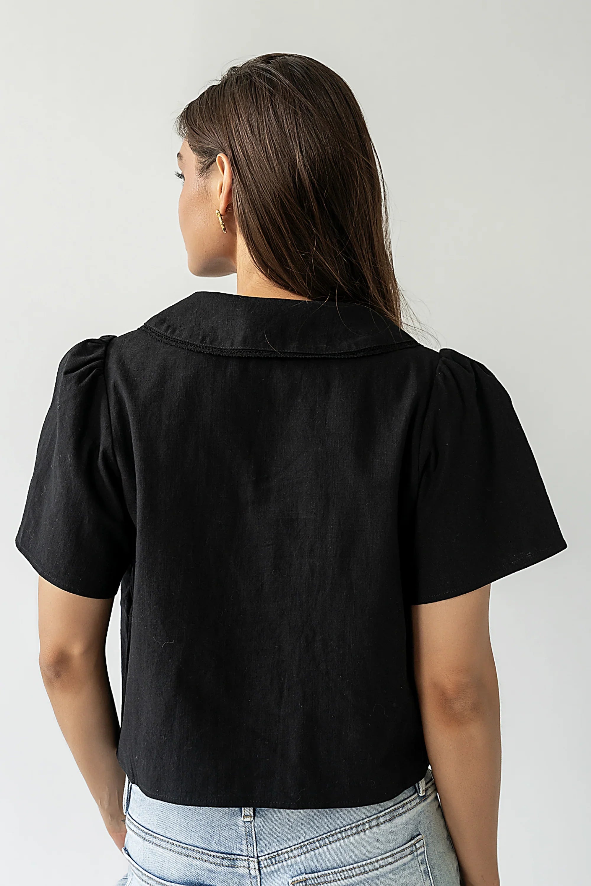 Ethan Tie Front Blouse in Black