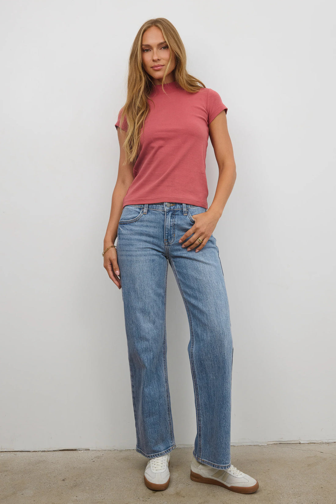 Marley Mock Neck Tee in Berry