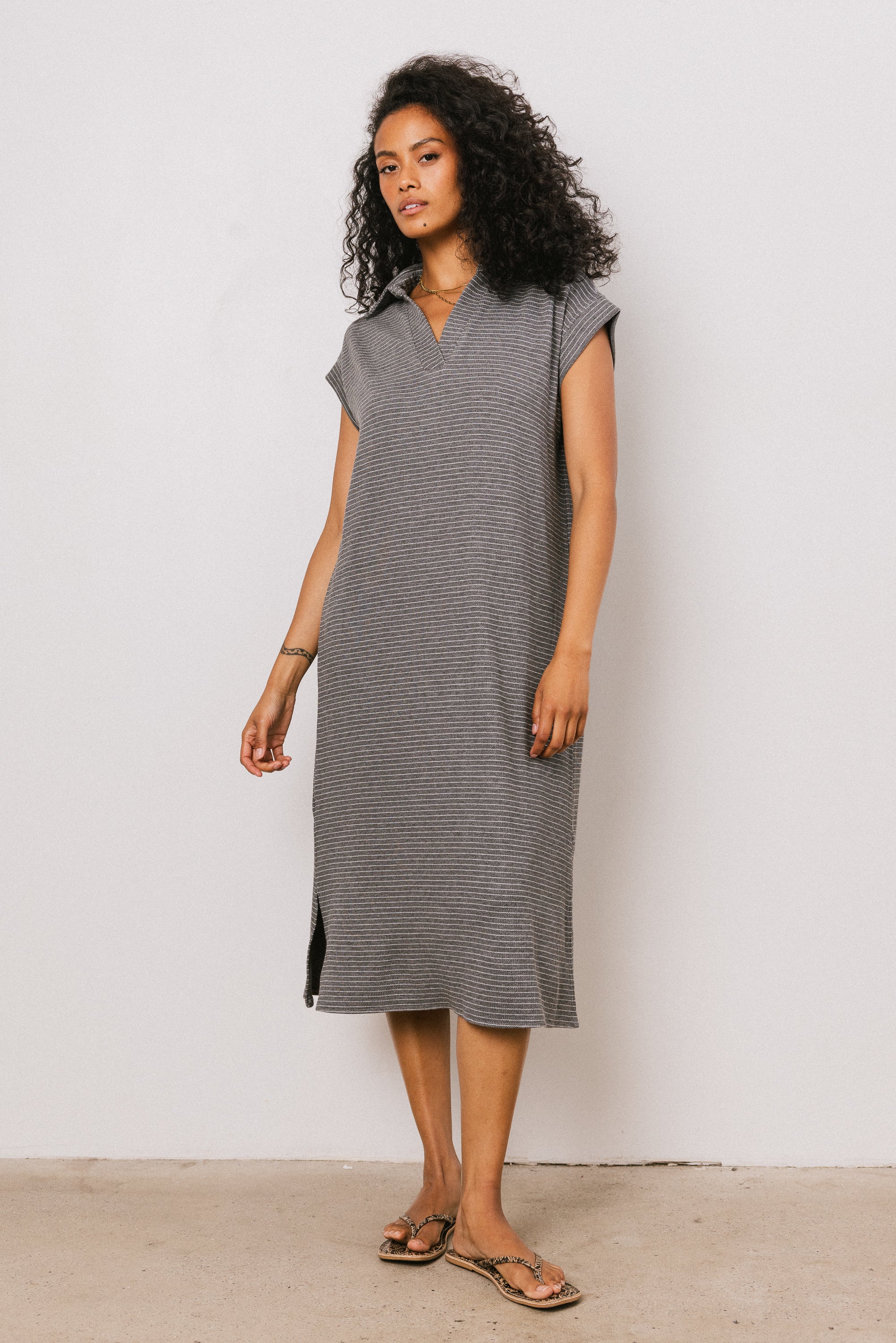 Elisa Striped Maxi Dress in Grey