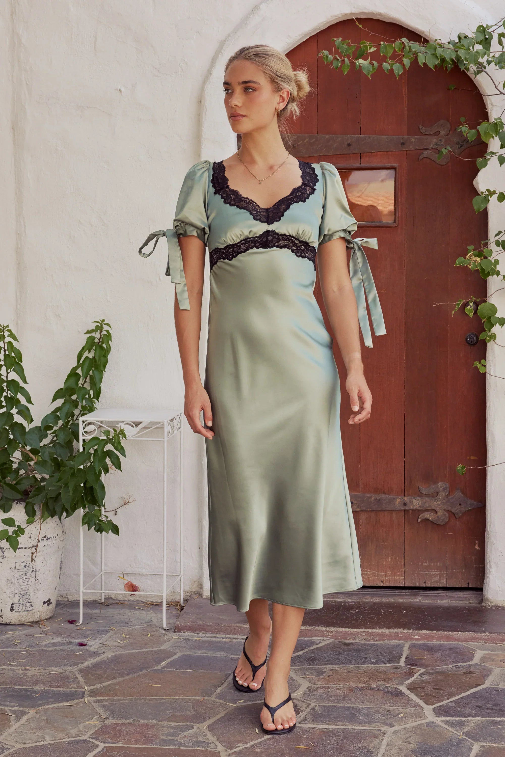 Amanda Lace Trim Maxi Dress in Sage