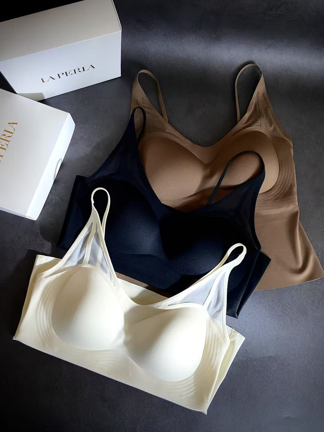 Laperla Women's Comfortable Seamless Silk Lined Bra Pads with Thin Straps  Beautiful Back Design  High-Stretch Breathable Underwear #78499