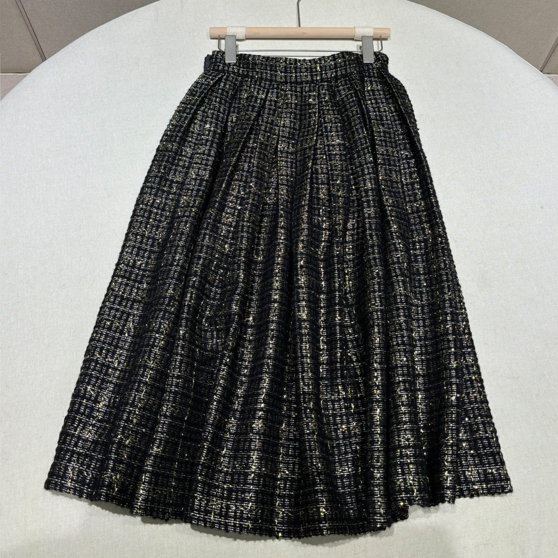 Chanel Women's Spring/autumn Vintage Suit Black And Gold Rhinestone Floral Embroidery Blend Belt Long Sleeve Jacket Pleated Halter Dress Vacation Set Ngvp #2243