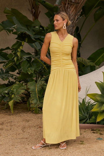 Kandi Ruched Maxi Dress in Yellow