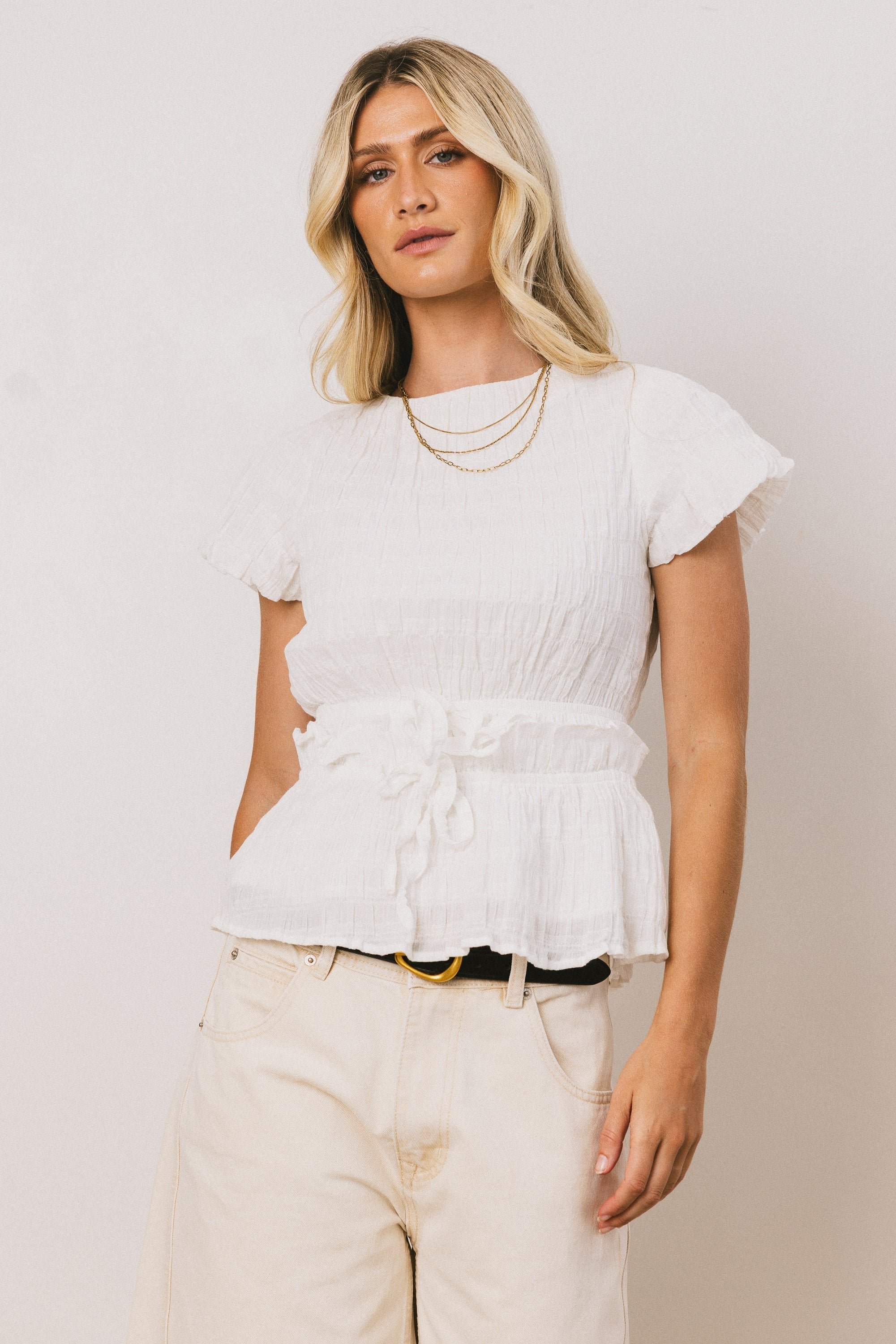 Anya Textured Blouse in Off White
