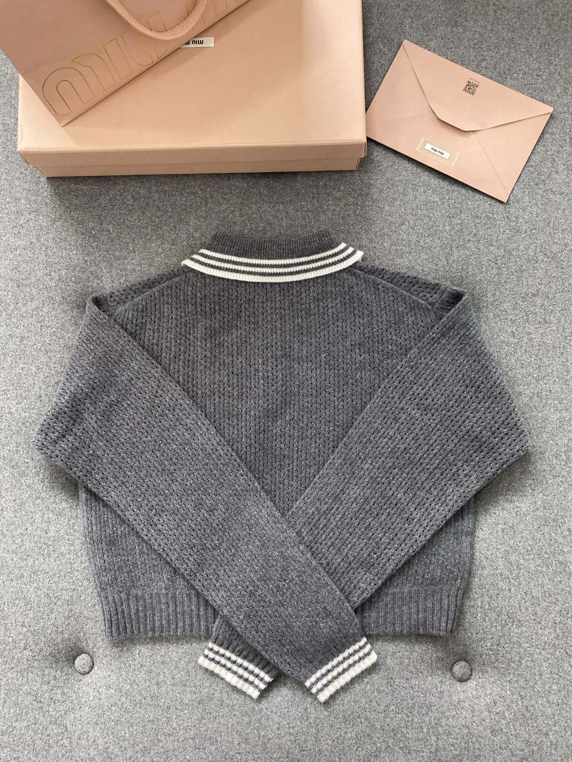 MiuMiu Slate Gray Wool And Cashmere Polo Sweater #330390