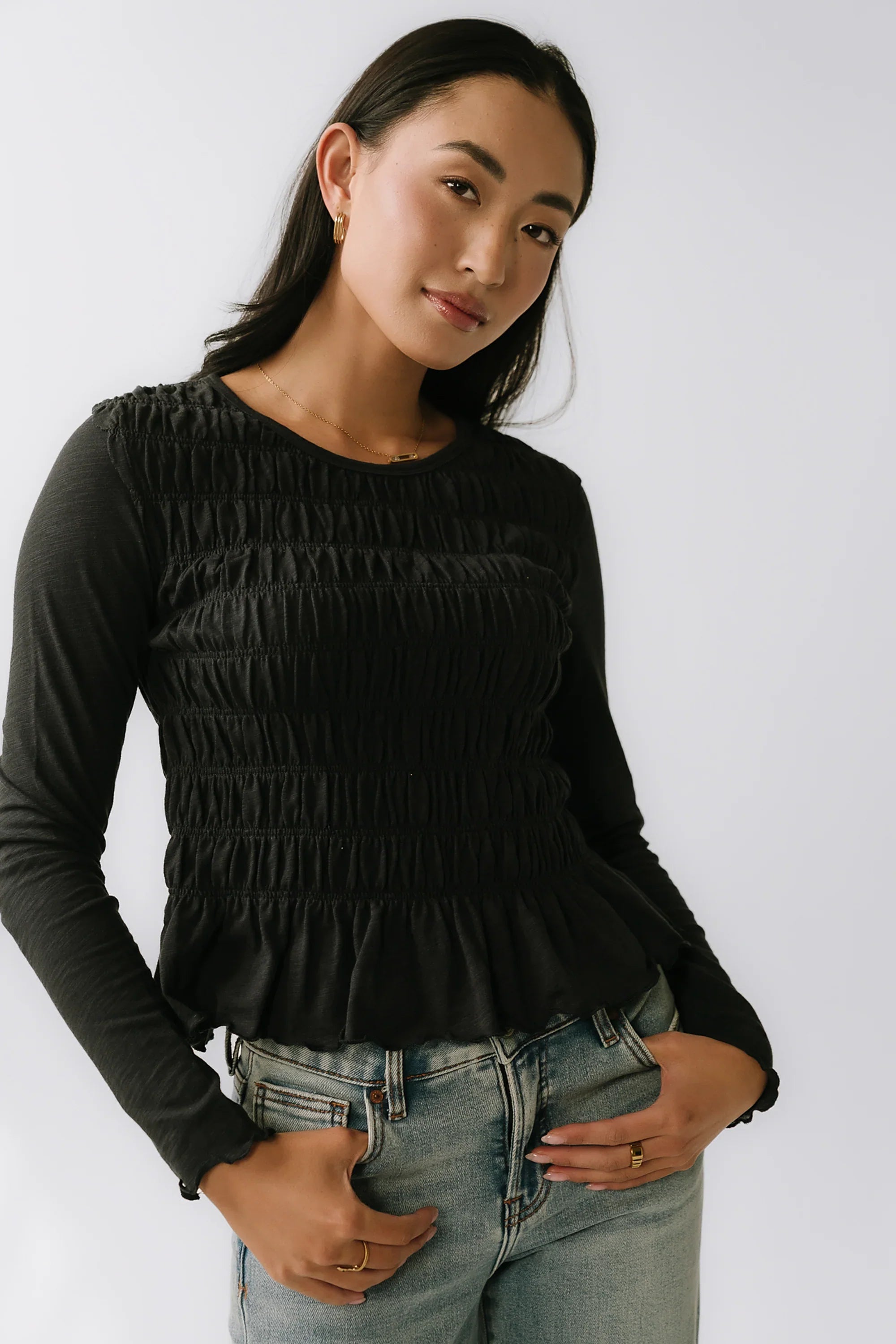 Harry Smocked Top in Black