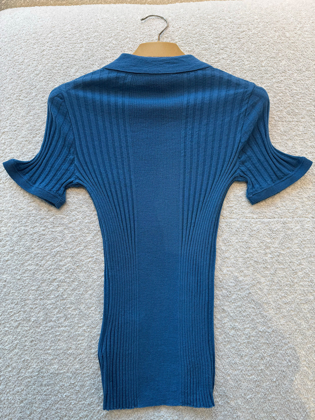 MiuMiu Aviator Blue Ribbed Knit Wool Polo Shirt #335649