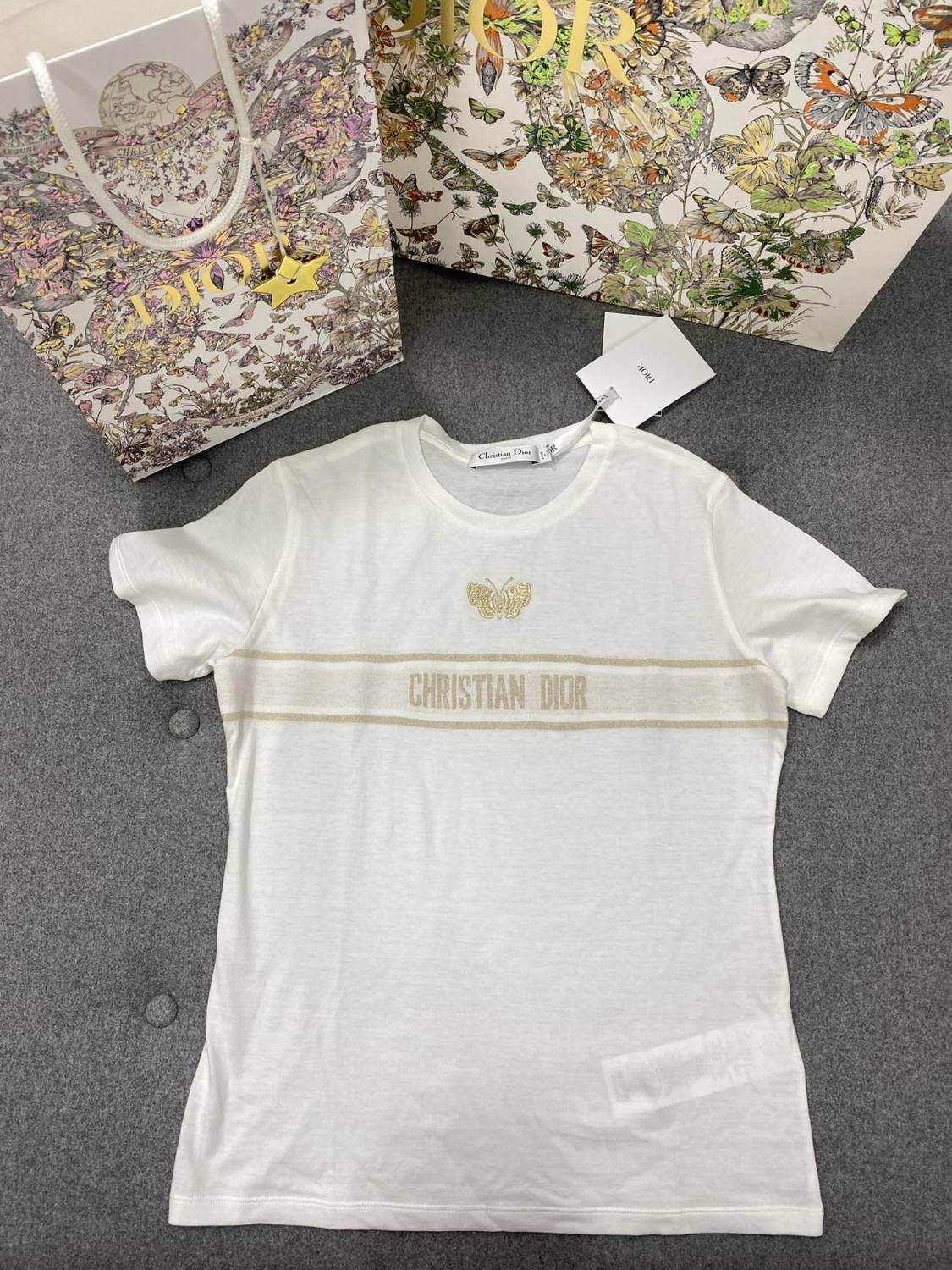 Dior Women's Summer Fashion Casual Crew Neck Cotton Short Sleeve T-Shirt with Gold Thread Embroidery T-Shirt #78579